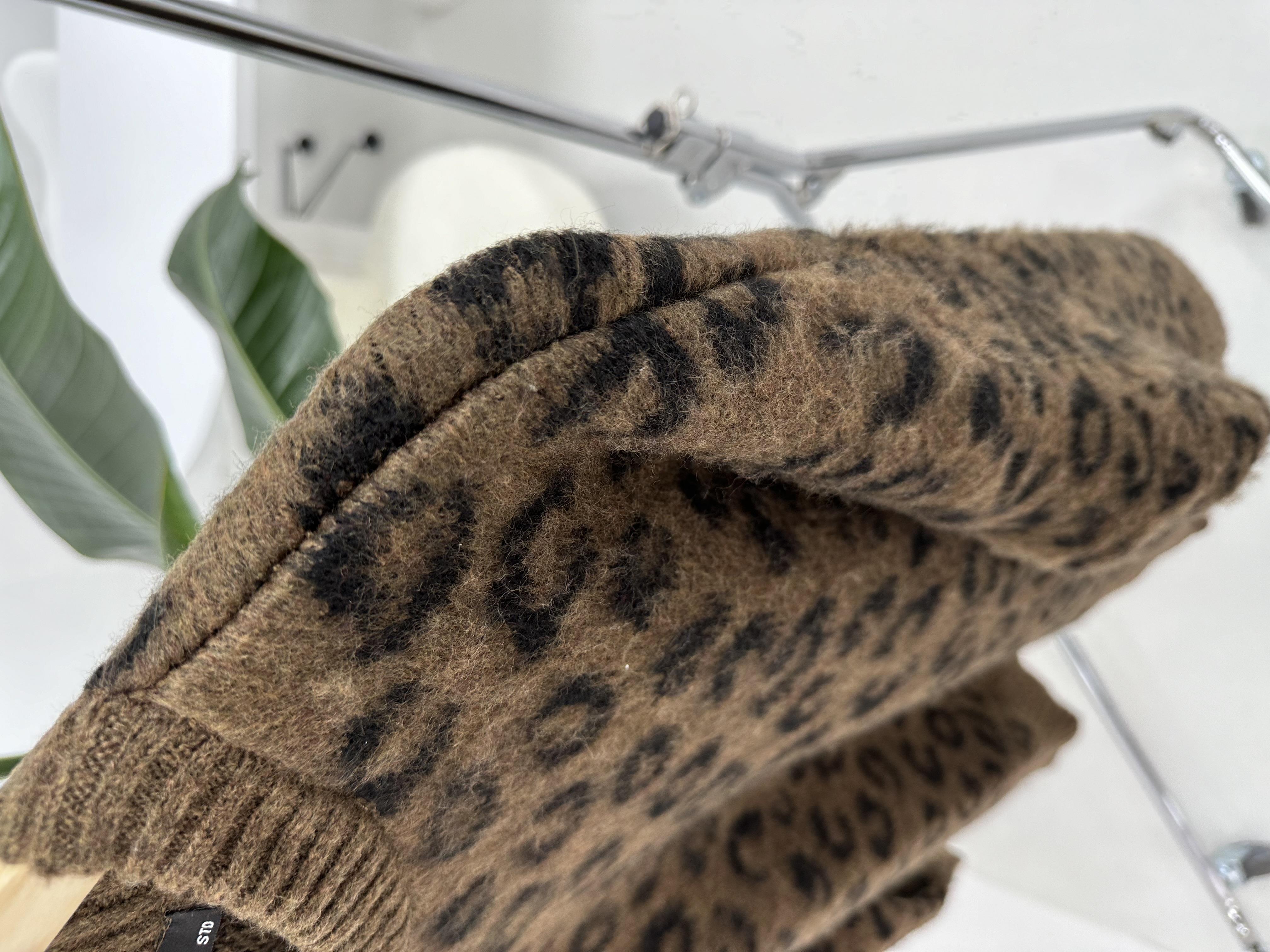 Leopar Desenli Şardonlu Kahverengi  Kazak