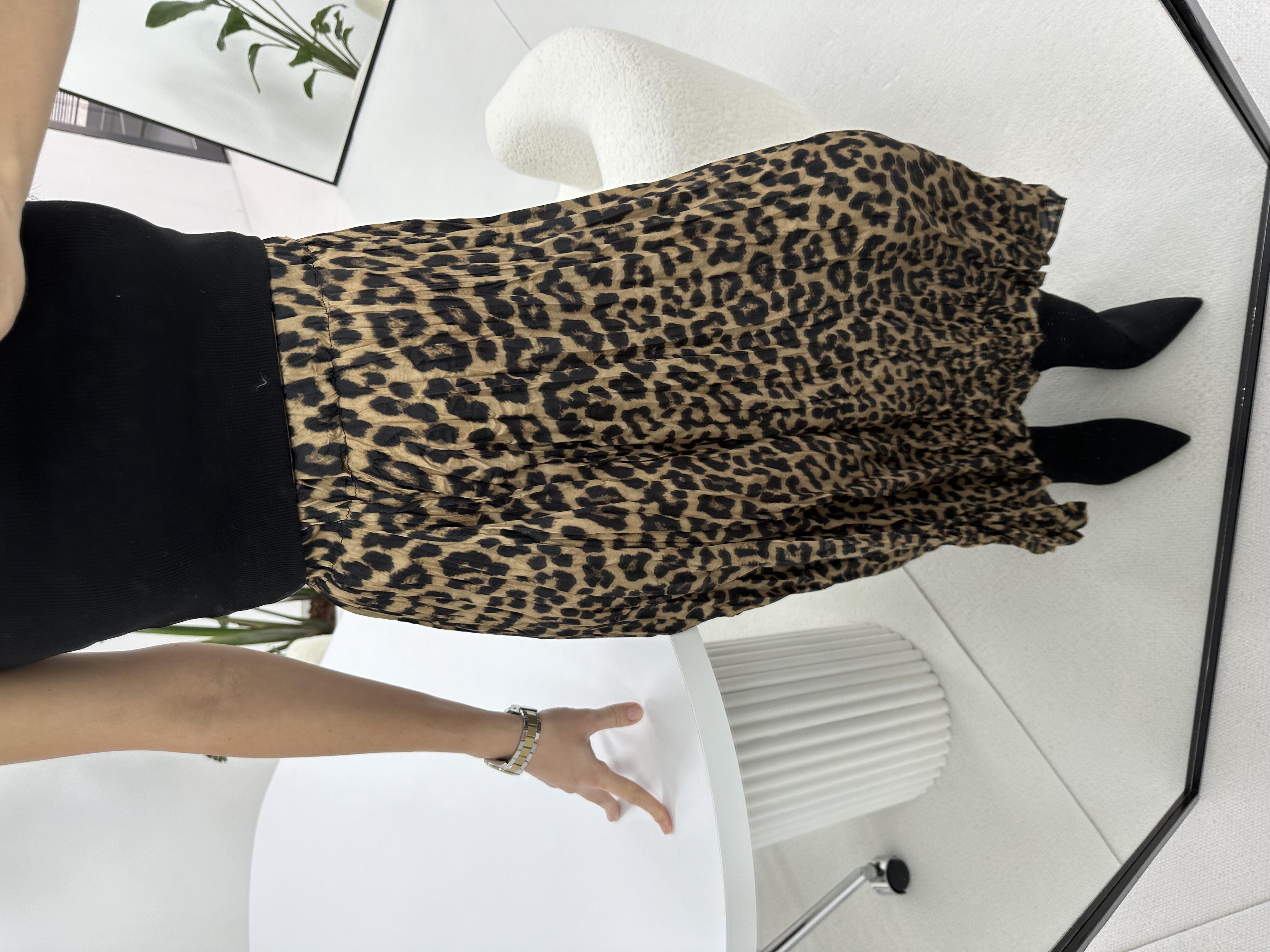 Leopar Desenli Saten Etek