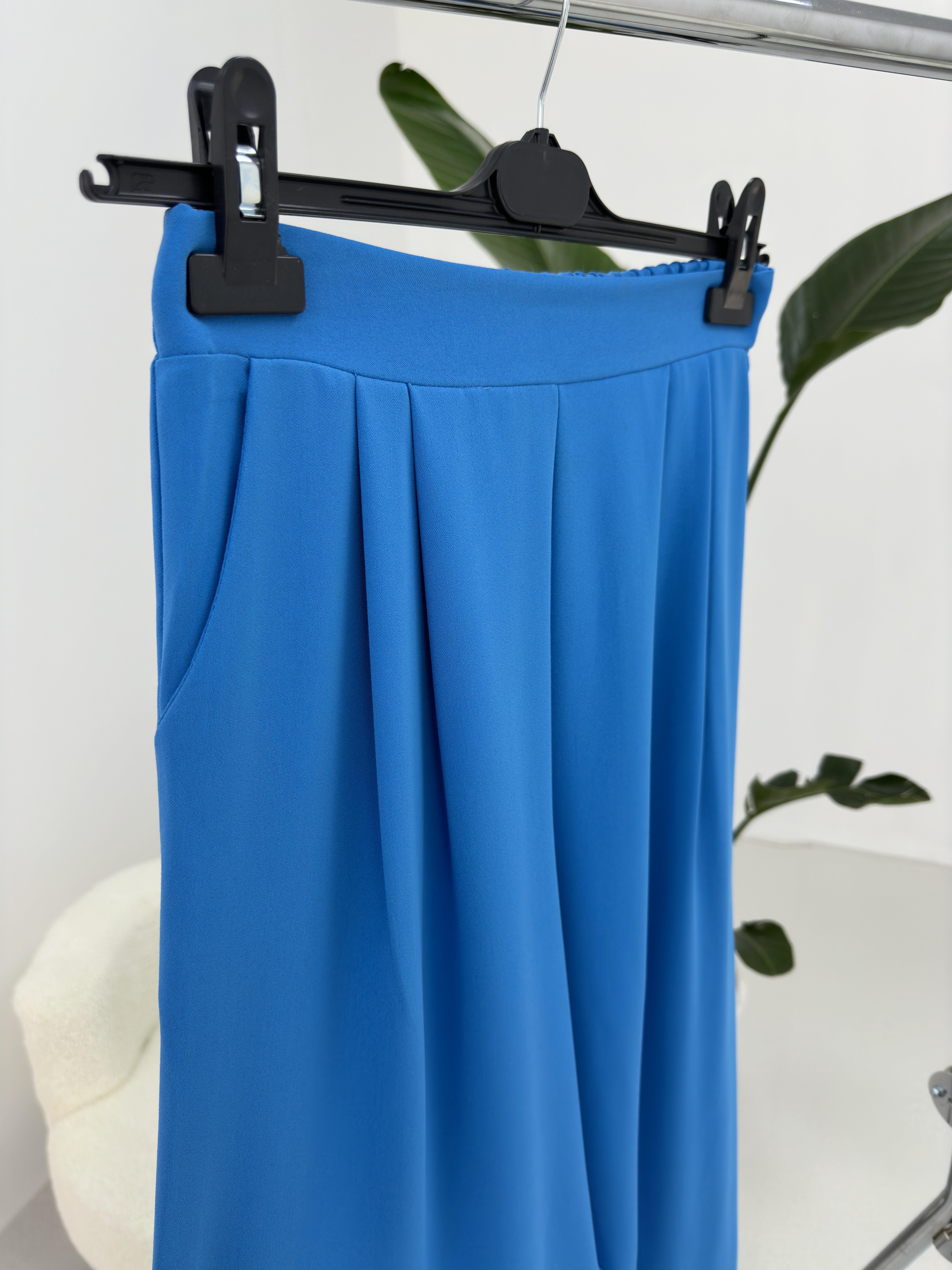 Mavi Beli Lastikli Pilili Pantolon