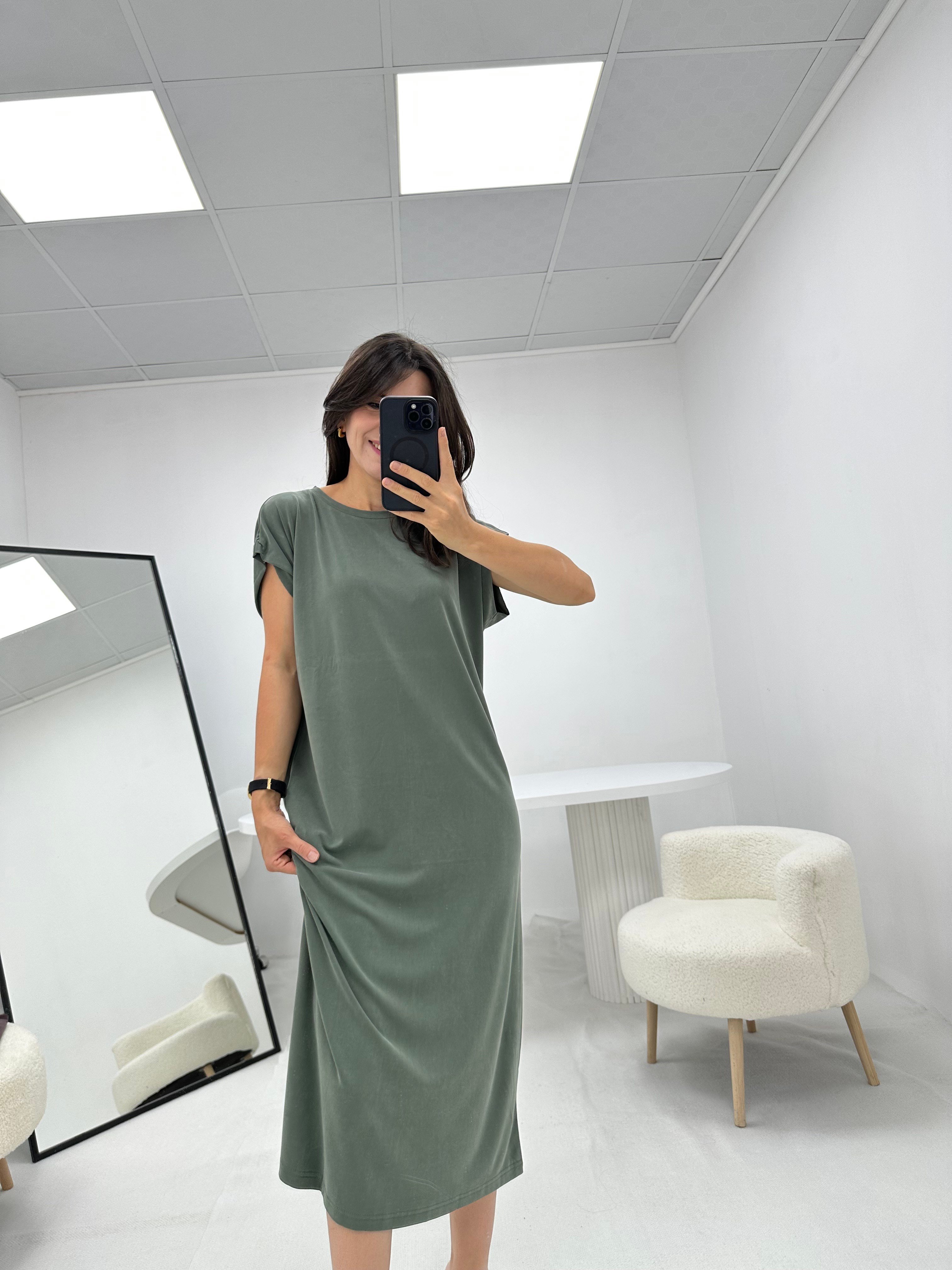 Modal Kumaş Çağla Yeşili Elbise 