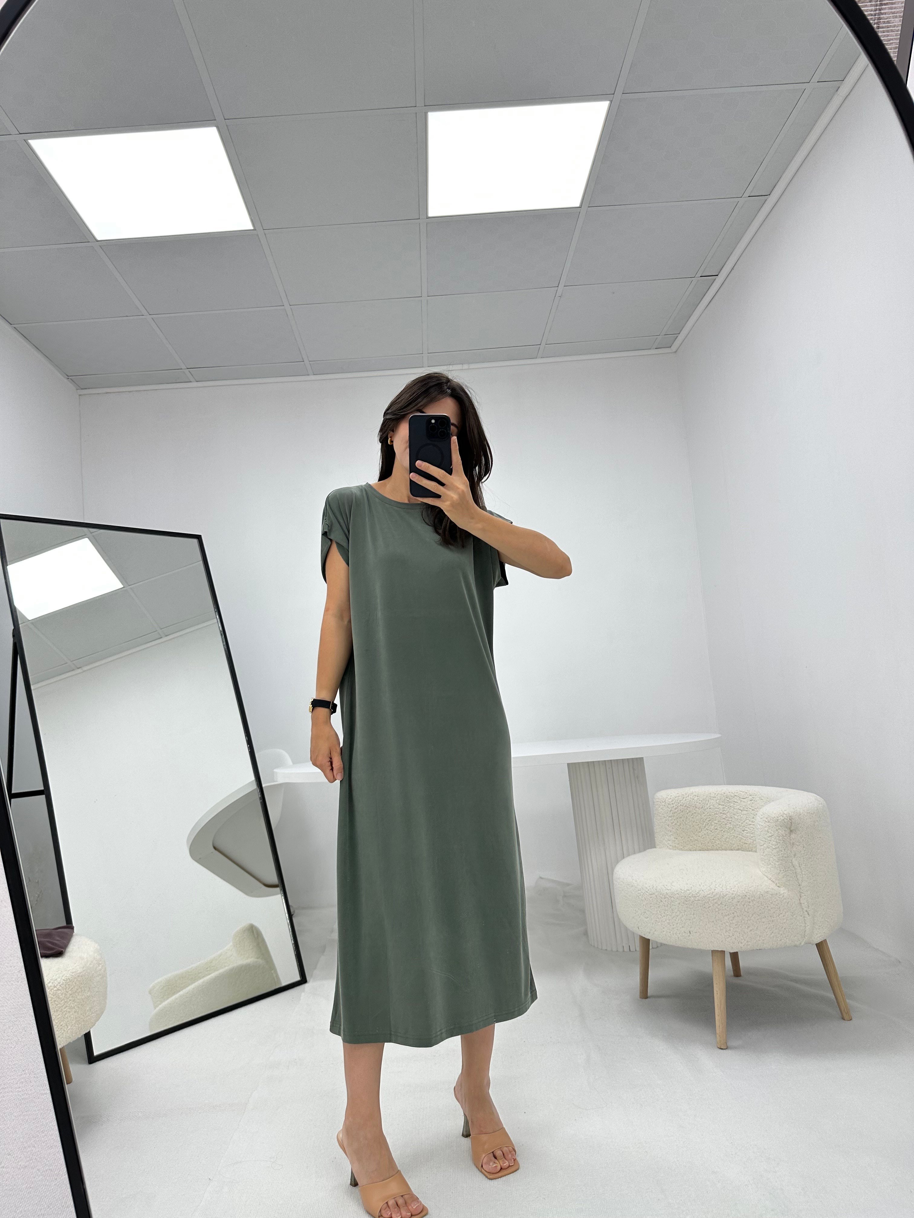 Modal Kumaş Çağla Yeşili Elbise 