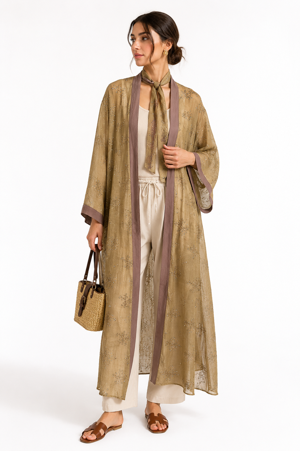 Nakış İşlemeli Ada Çayı  Kimono