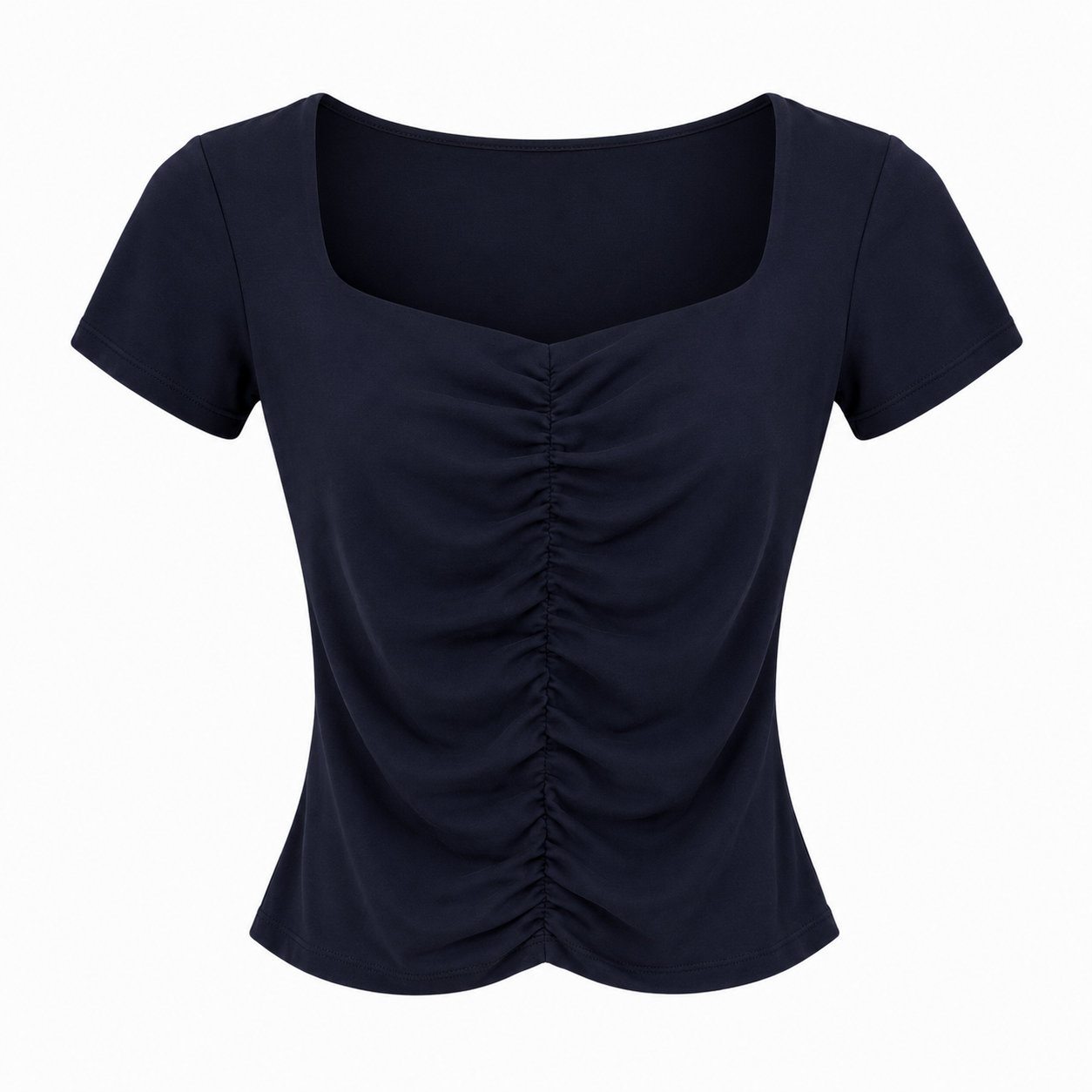 Önden Büzgü Detaylı Lacivert T-shirt 