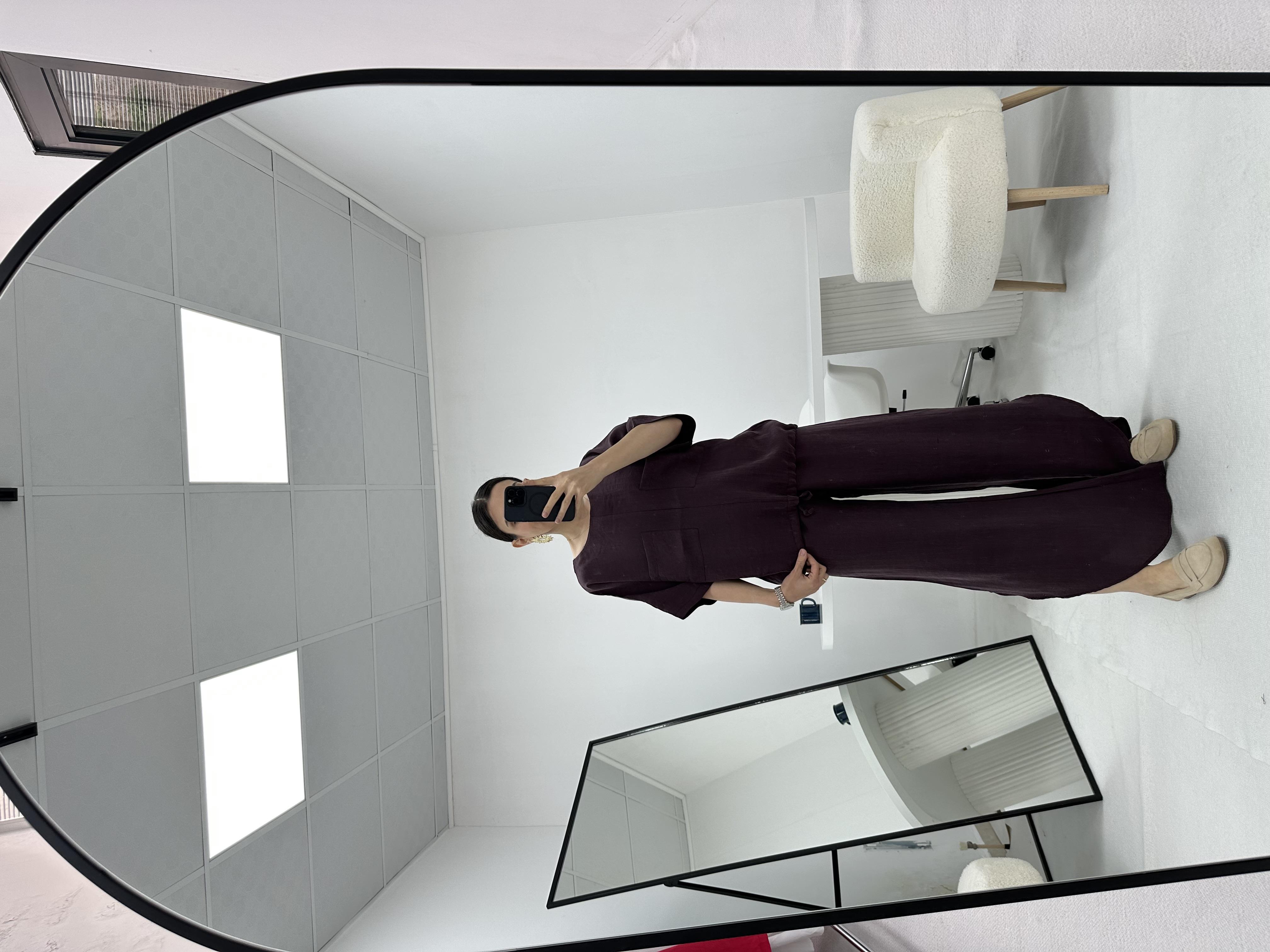 Oval Kesim Paça Detaylı Mürdüm Takım 