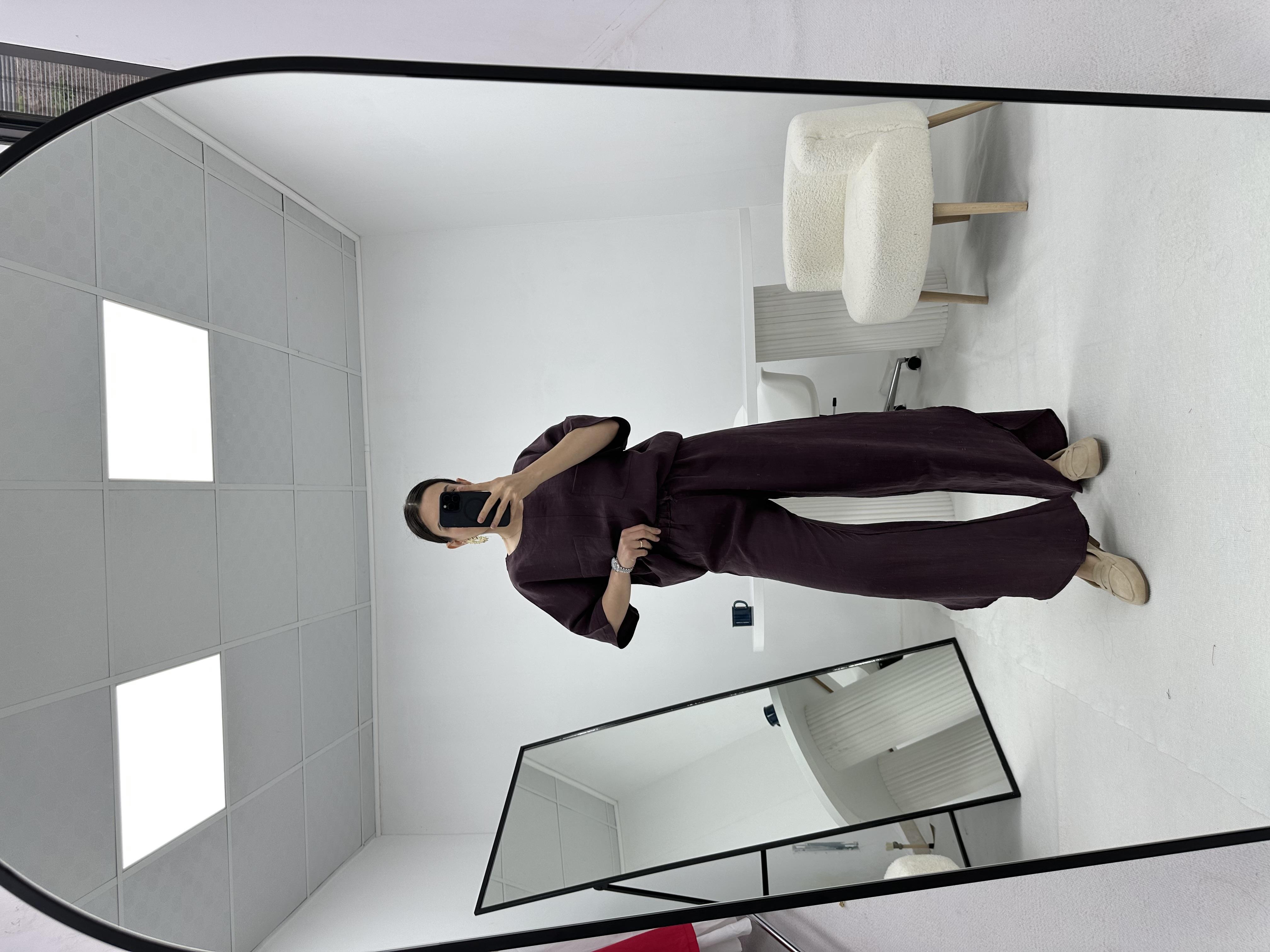 Oval Kesim Paça Detaylı Mürdüm Takım 