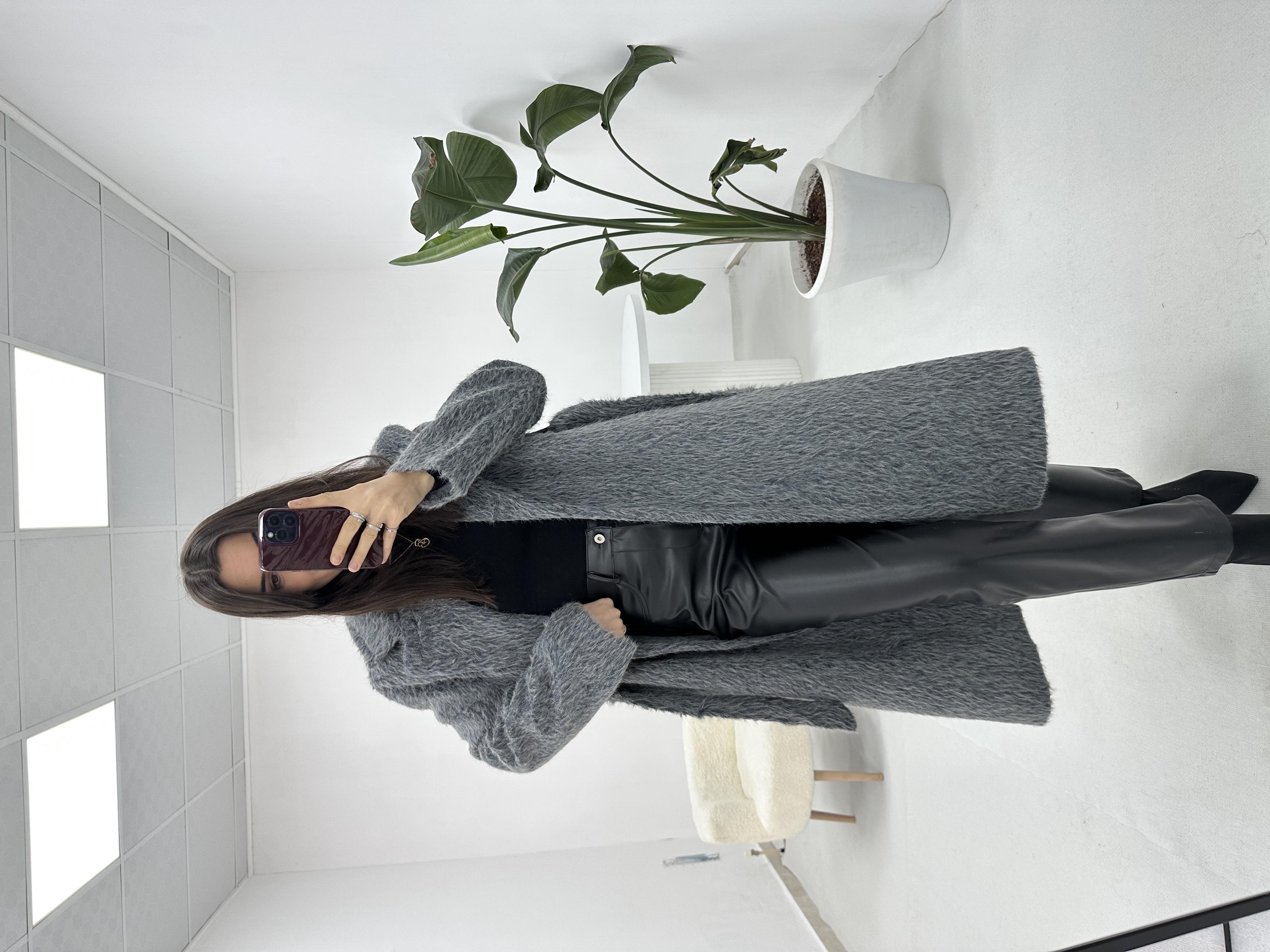 Oversize Antrasit Kürk Kaban