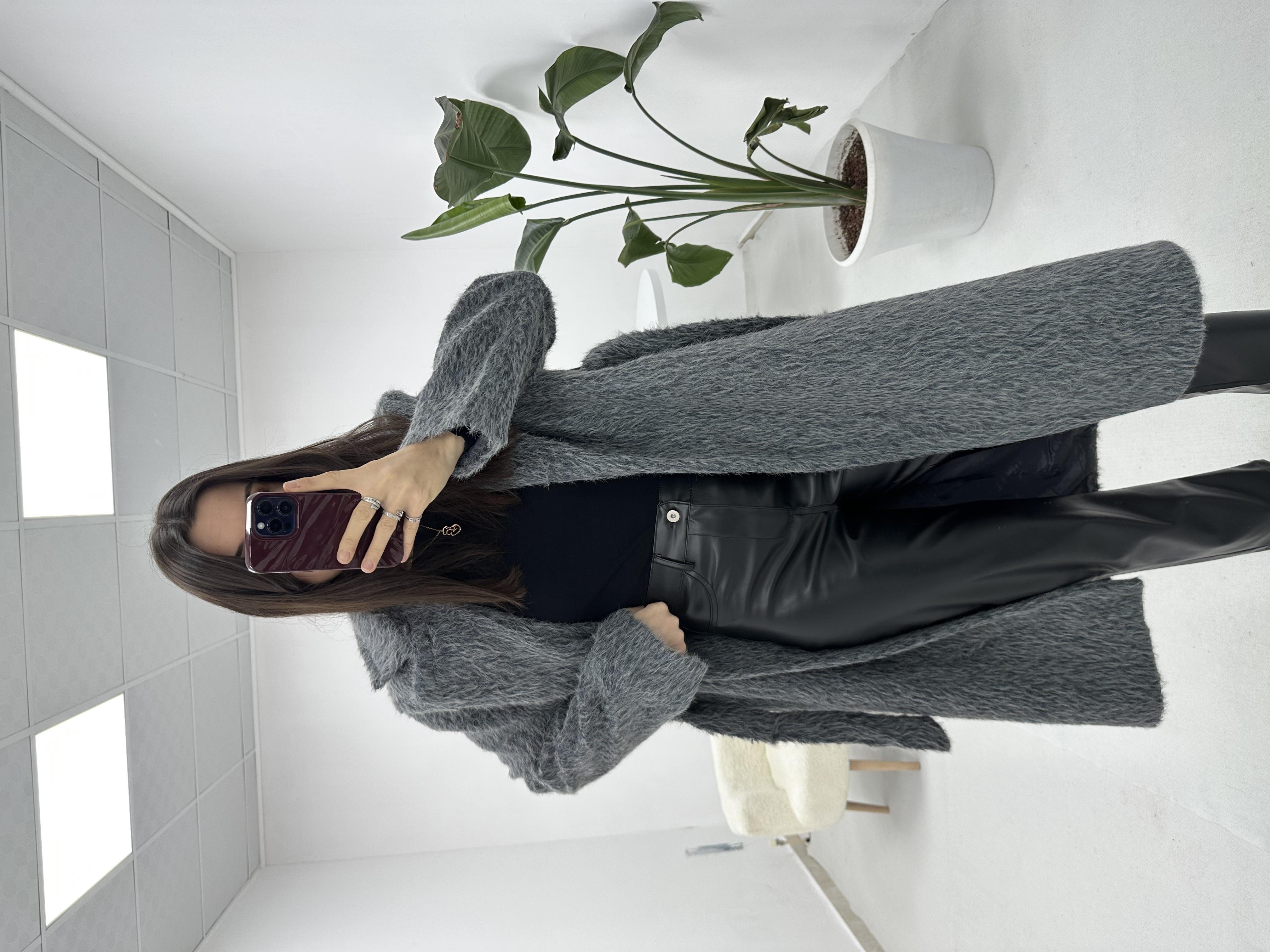Oversize Antrasit Kürk Kaban