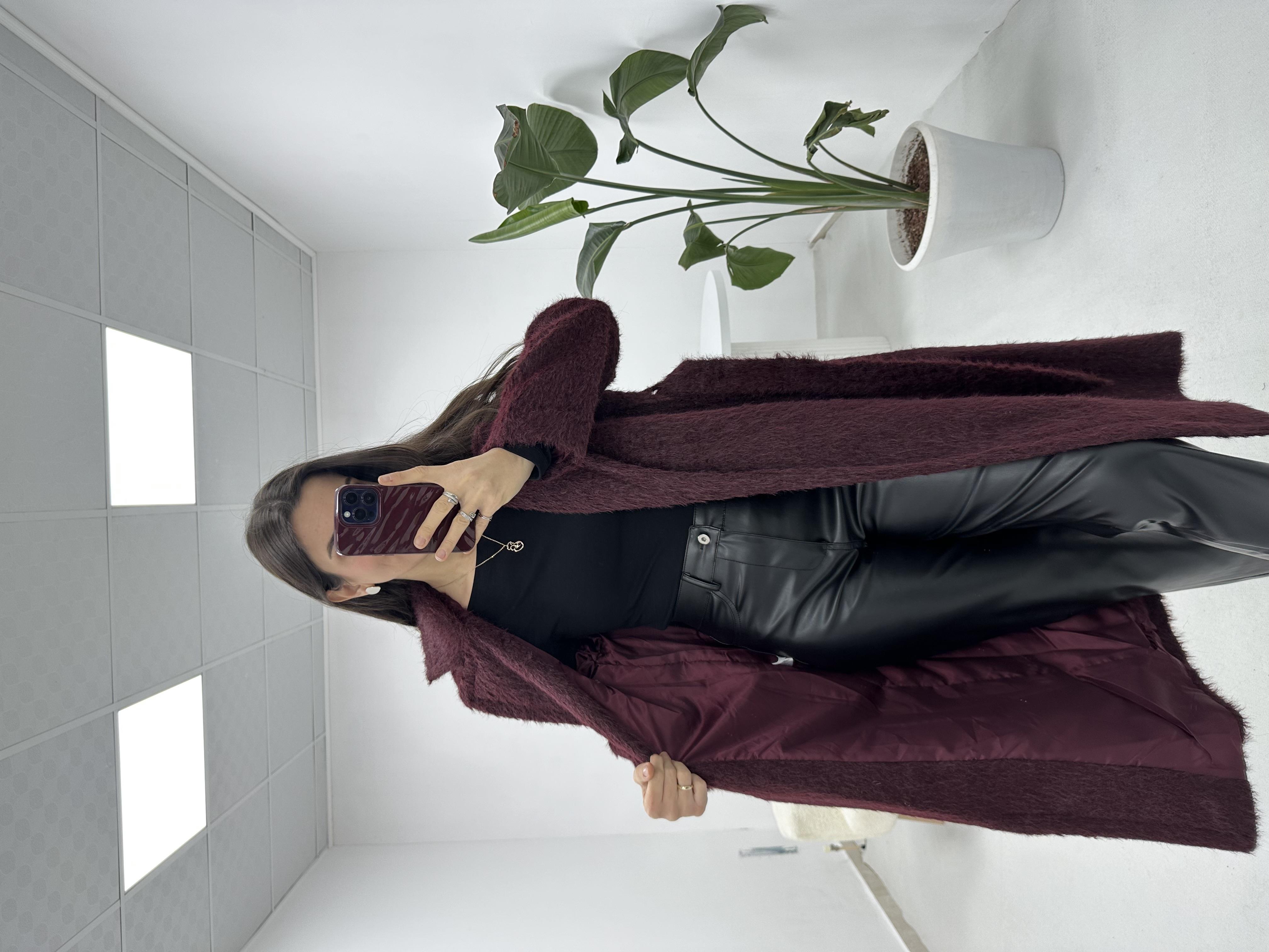 Oversize Bordo Kürk Kaban