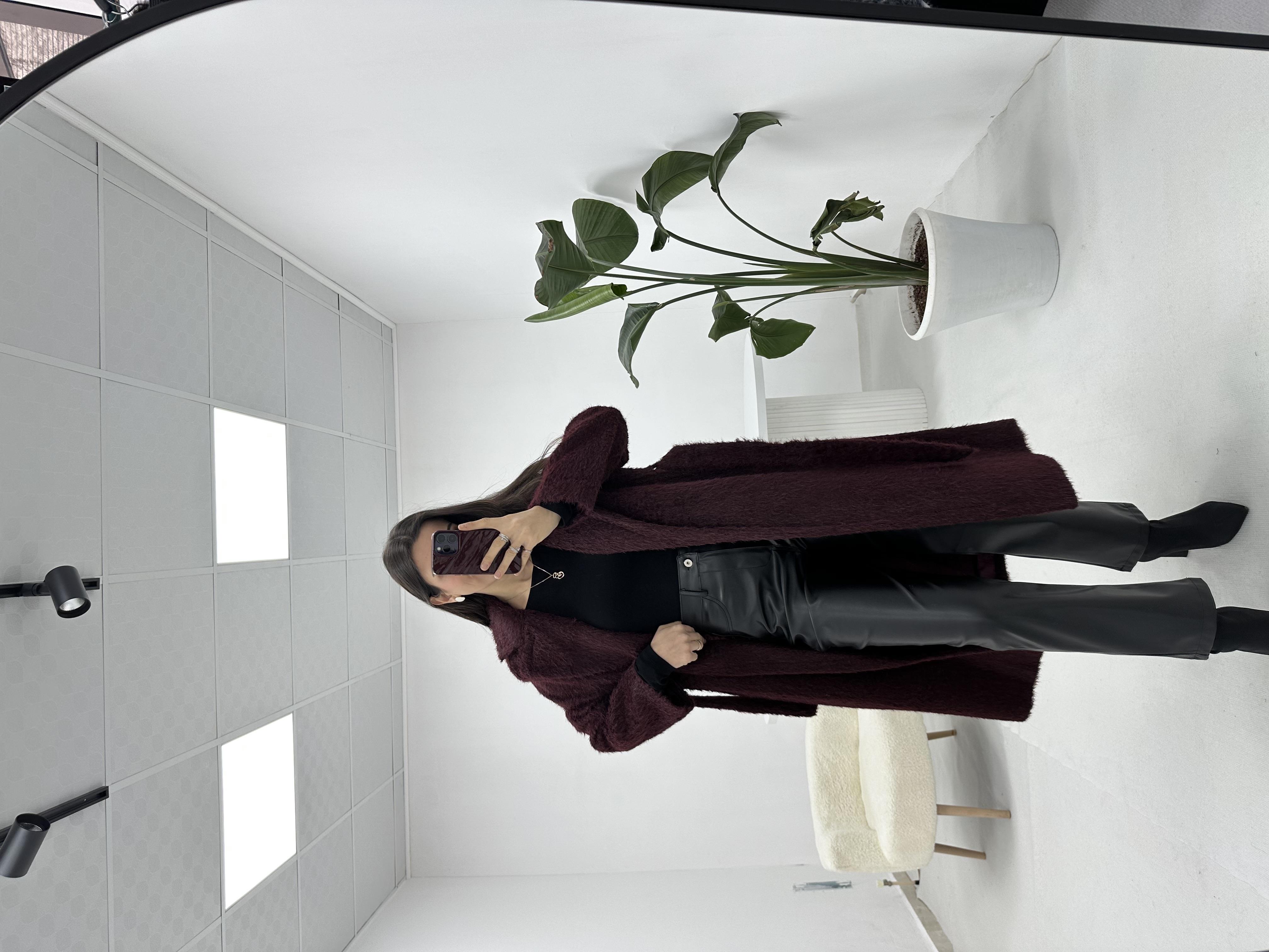 Oversize Bordo Kürk Kaban