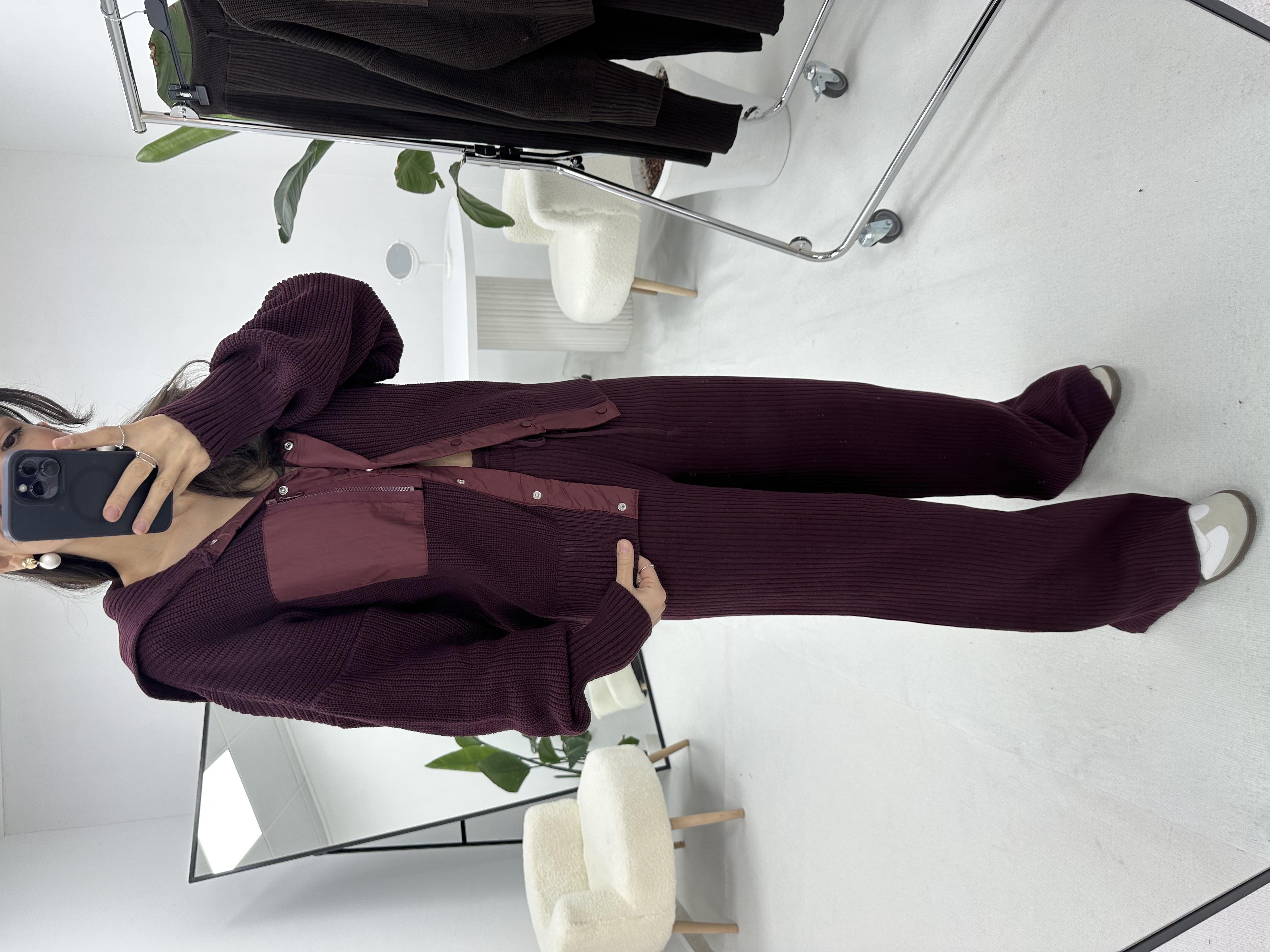 Paraşüt Detaylı Bordo Triko Takım