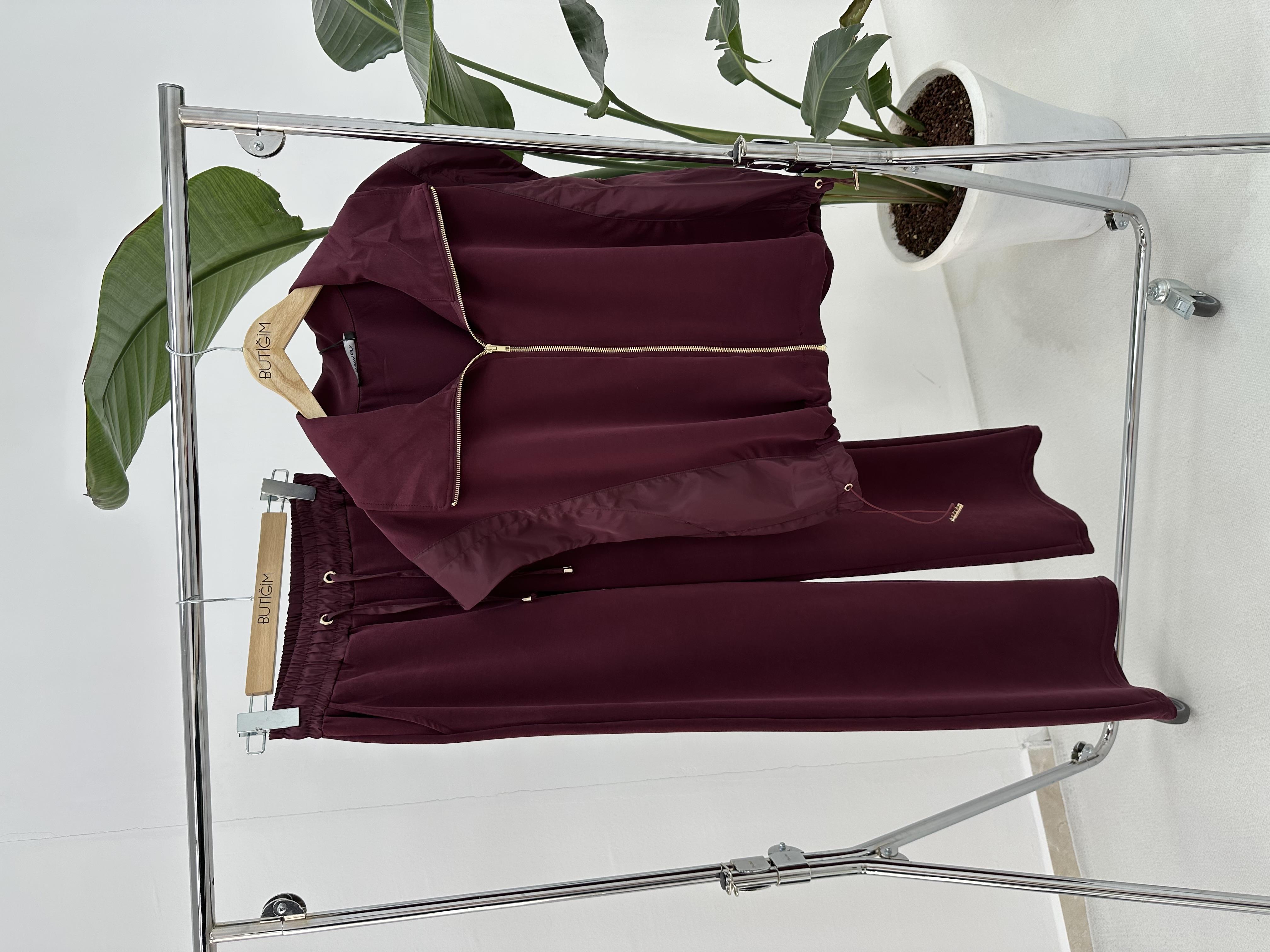 Paraşüt Detaylı Modal Kumaş Bordo Takım