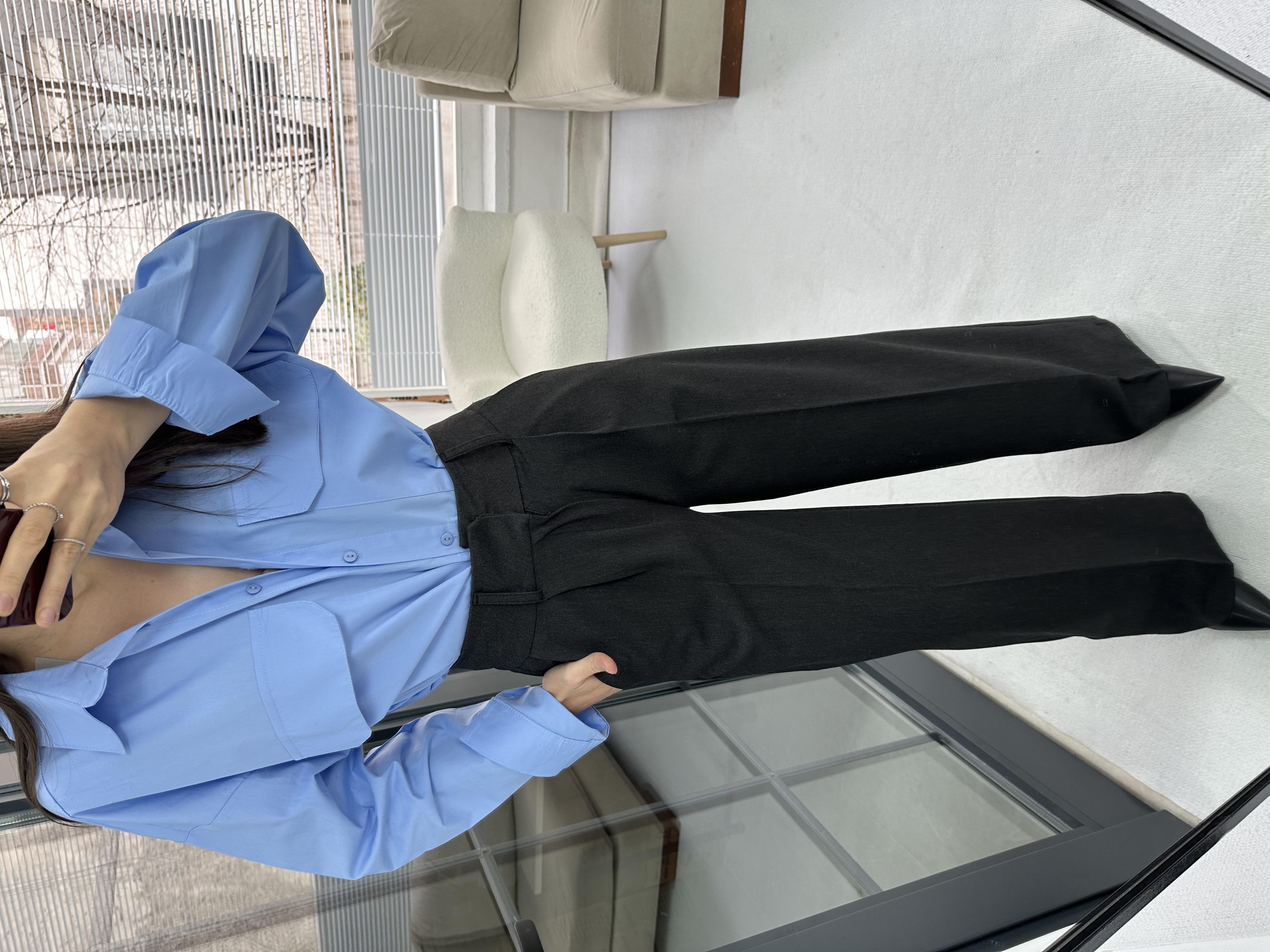 Pileli Palazzo Füme Kumaş Pantolon