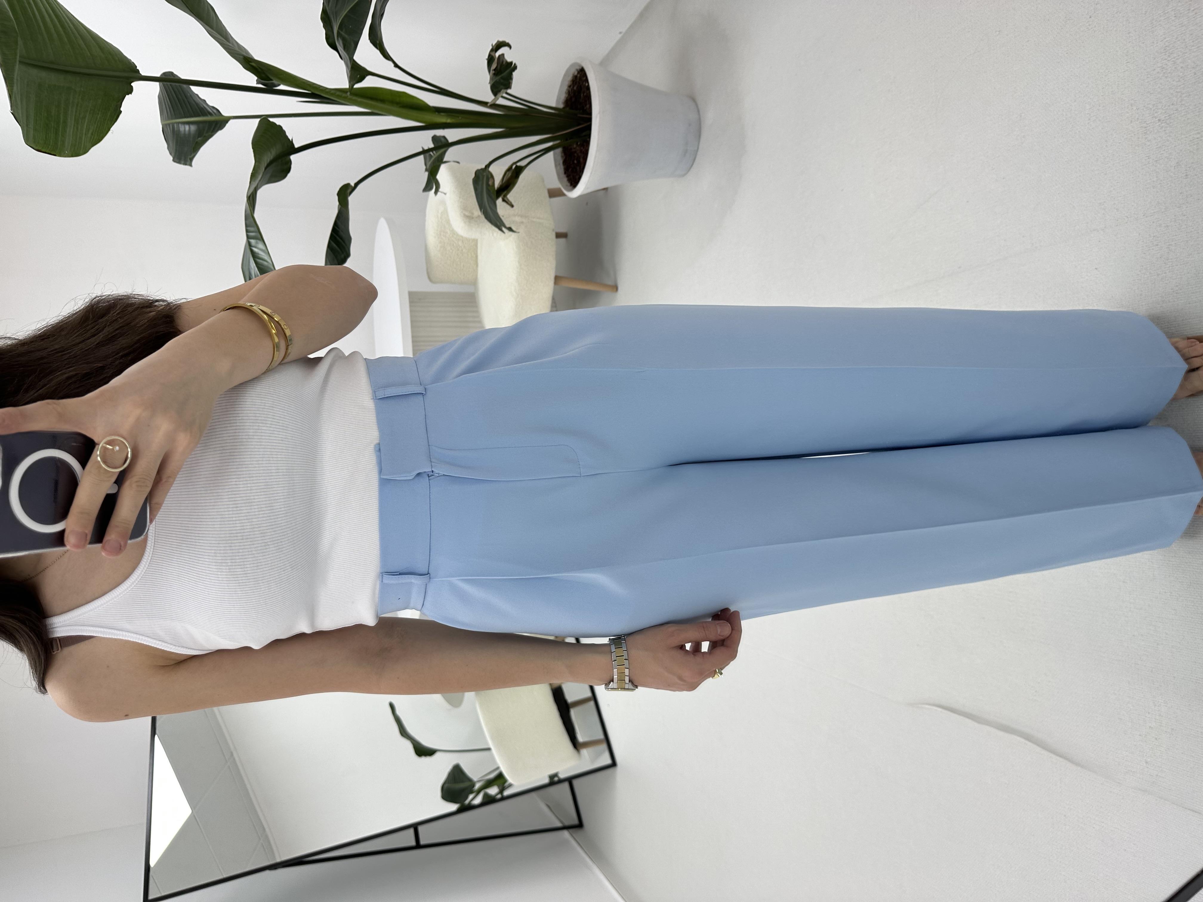 Piliseli Detaylı Palazzo Bebe Mavisi  Pantolon