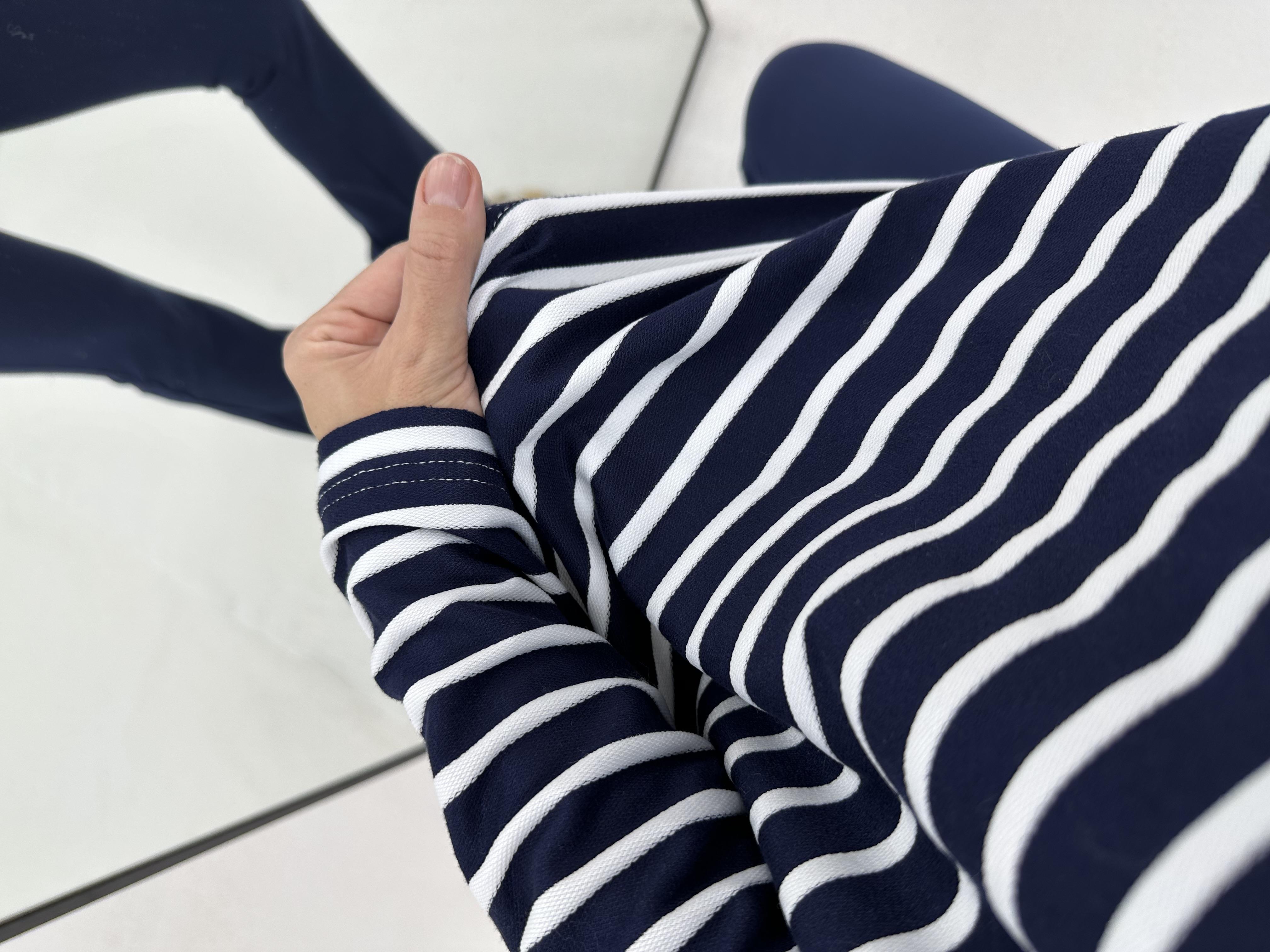 Polo Yaka Çizgili Lacivert Beyaz ÇizgiliSweatshirt 