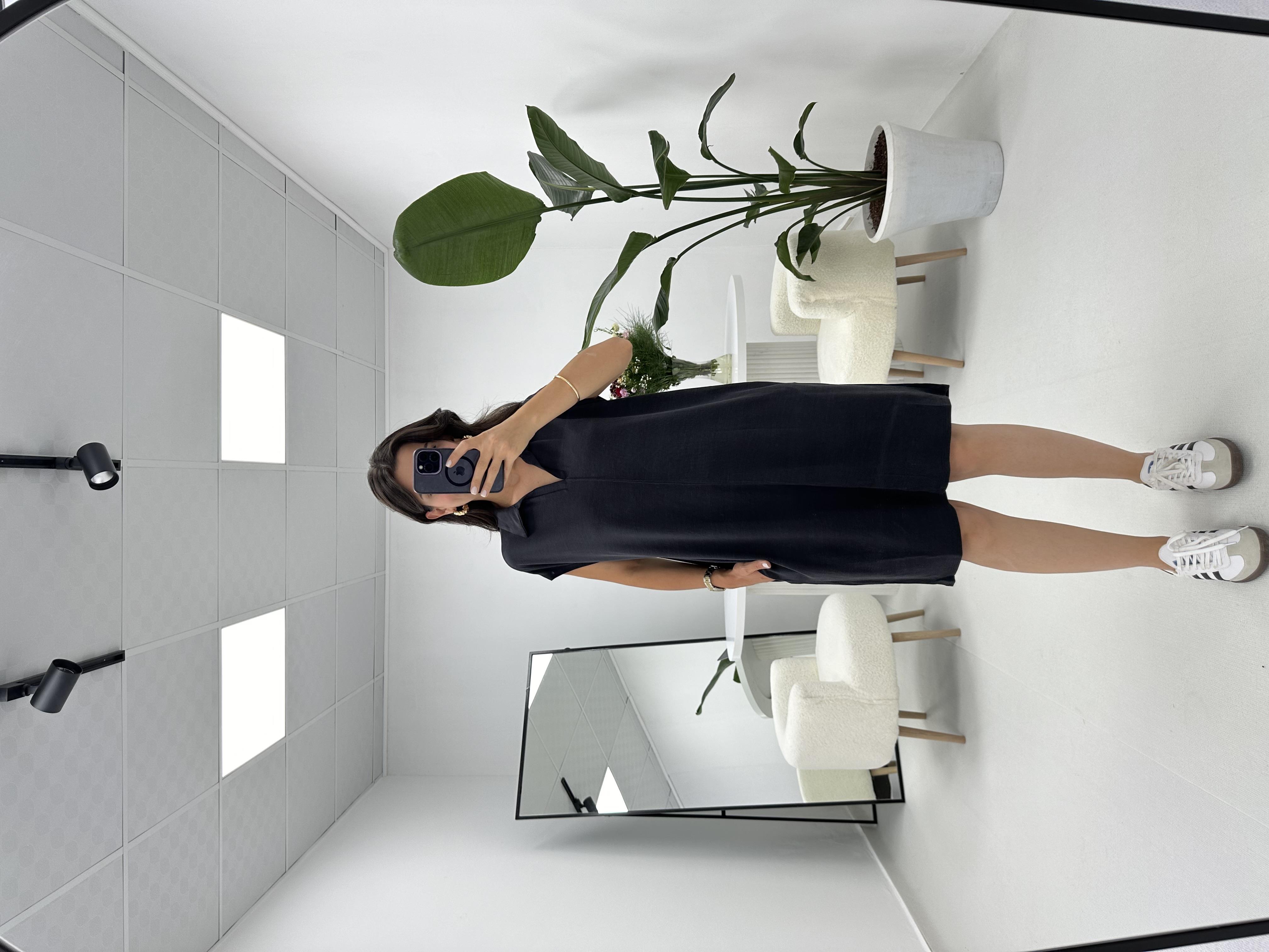 Polo Yaka Oversize Füme Elbise 