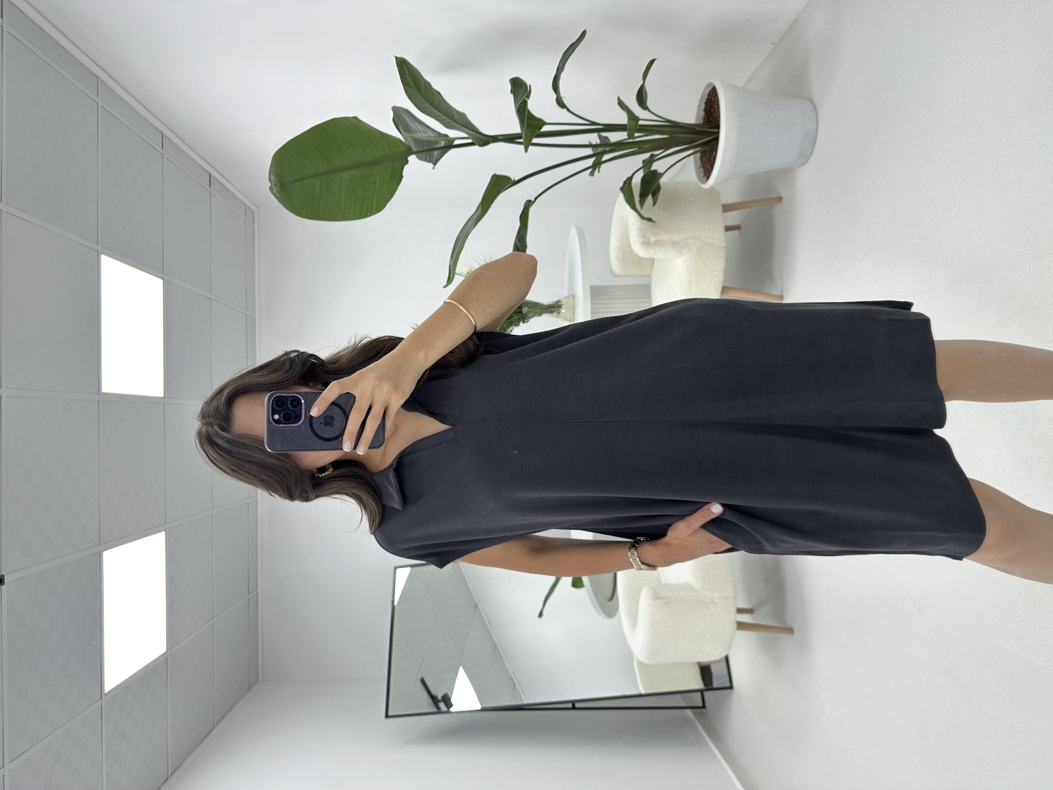 Polo Yaka Oversize Füme Elbise 