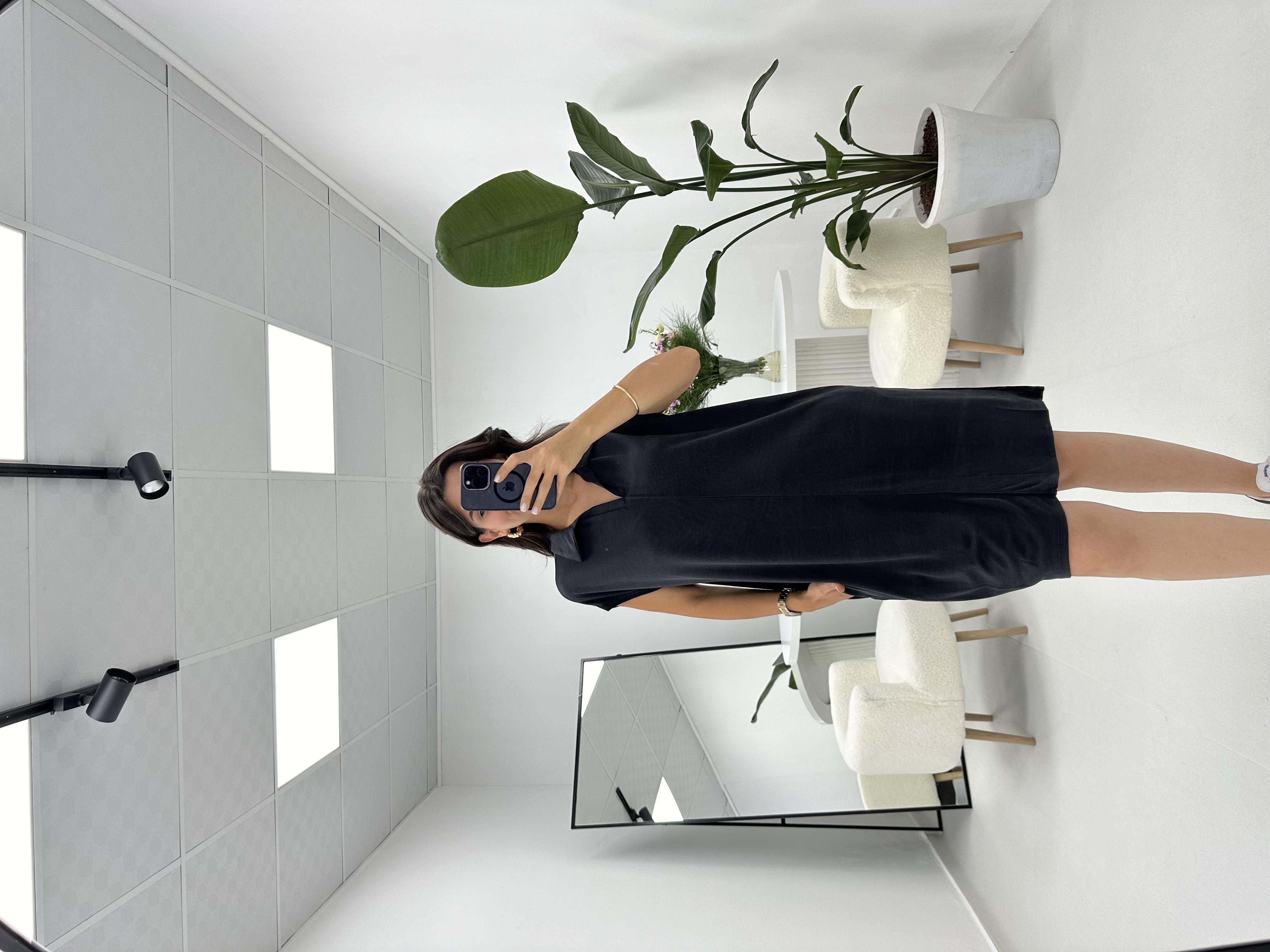 Polo Yaka Oversize Füme Elbise 