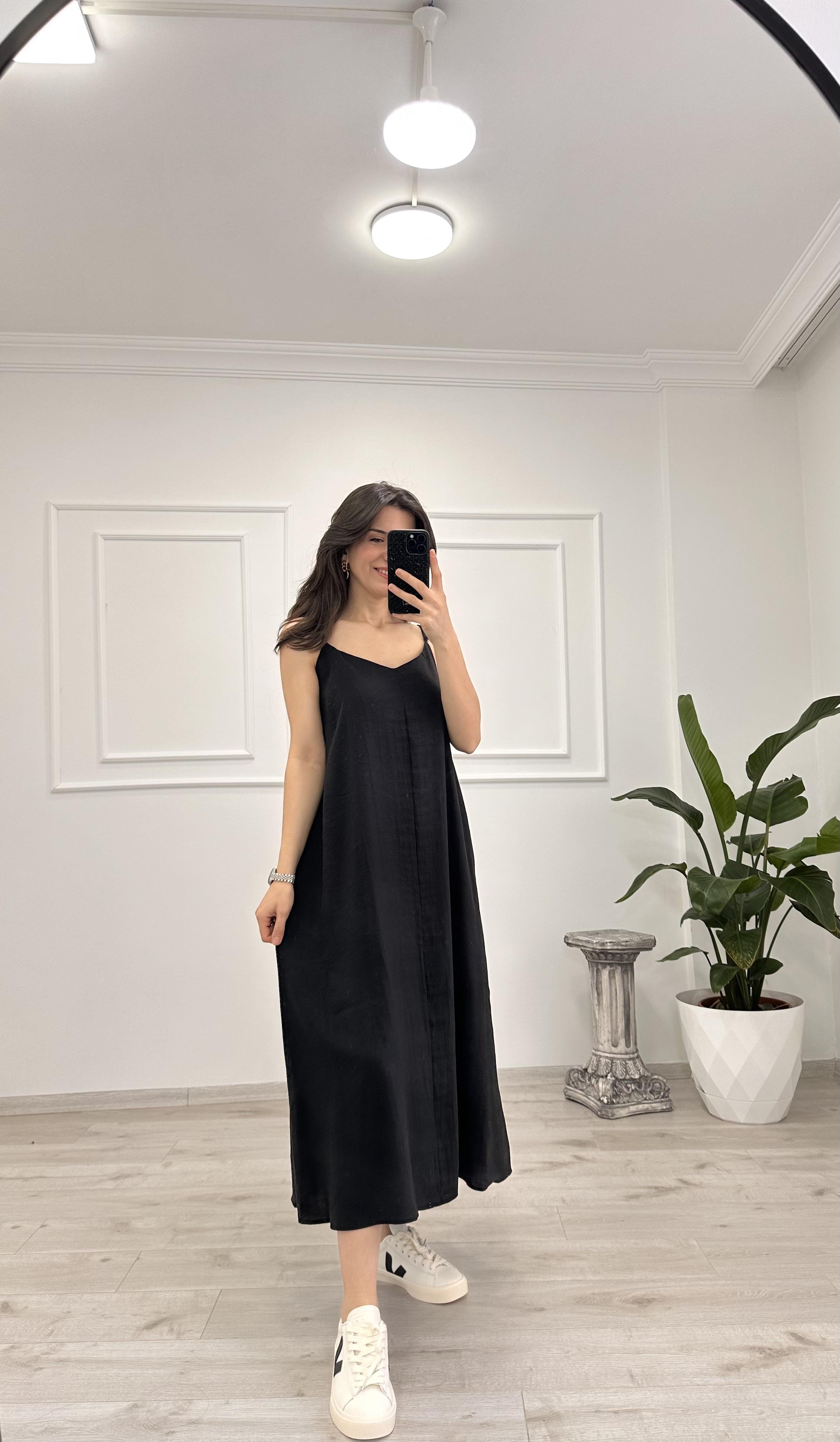 Ravi Askılı Siyah  Elbise