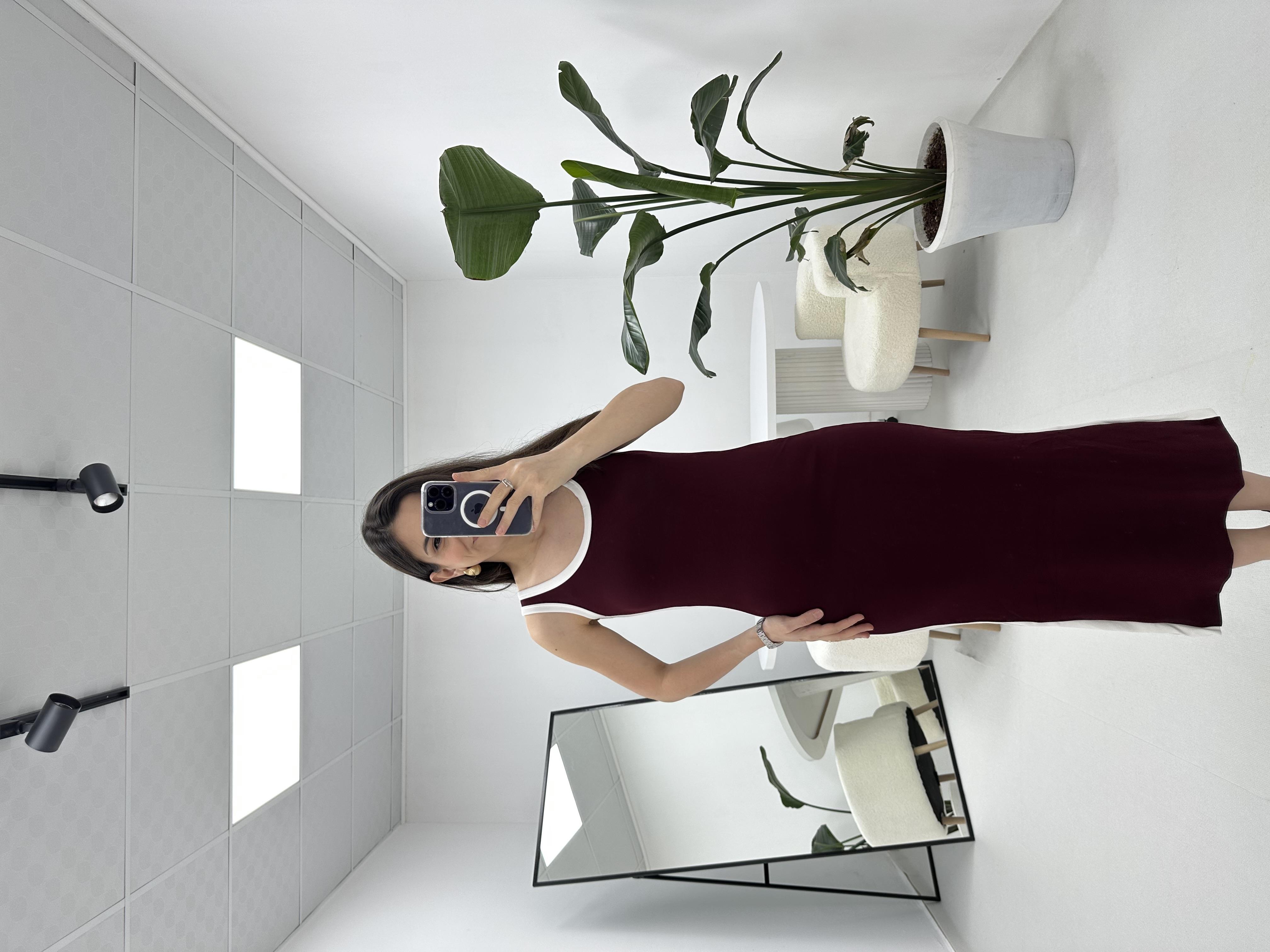 Şerit Detaylı Modal Kumaş Bordo Elbise