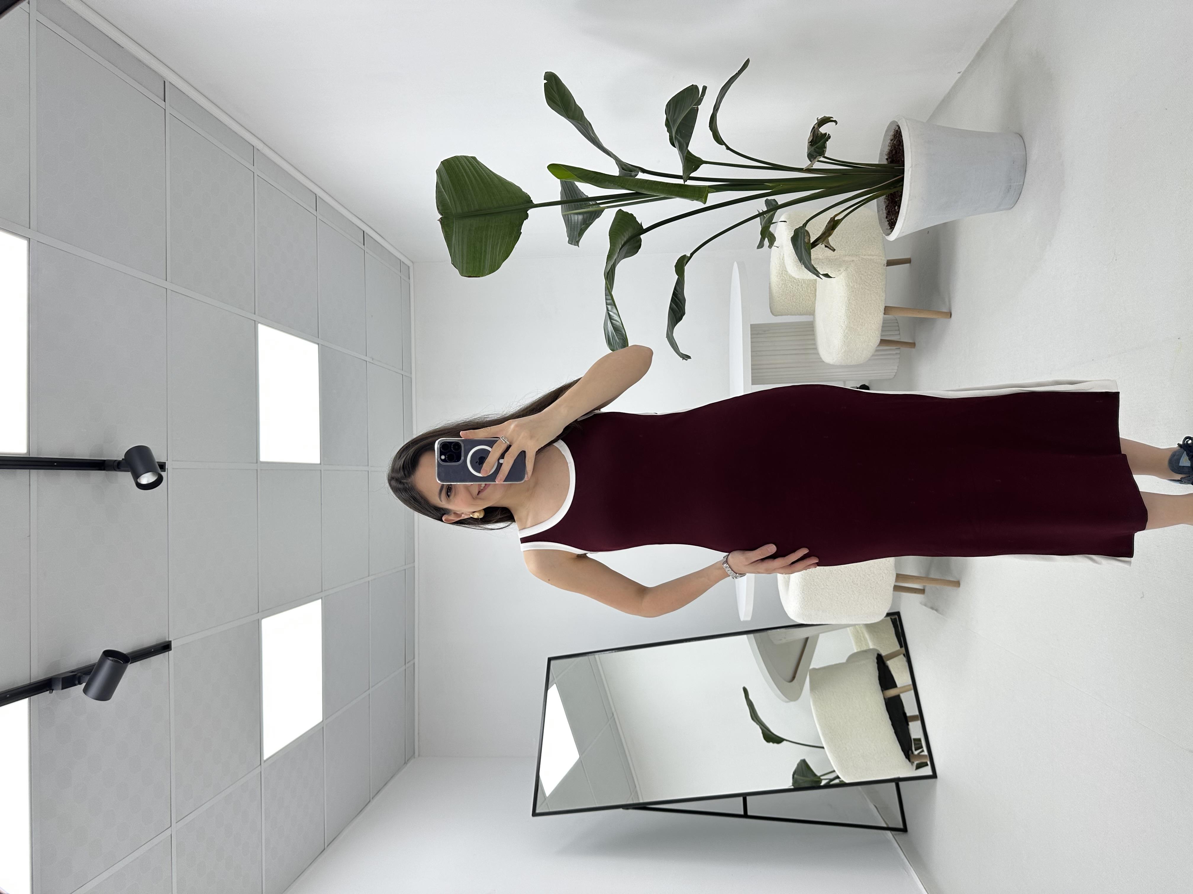 Şerit Detaylı Modal Kumaş Bordo Elbise
