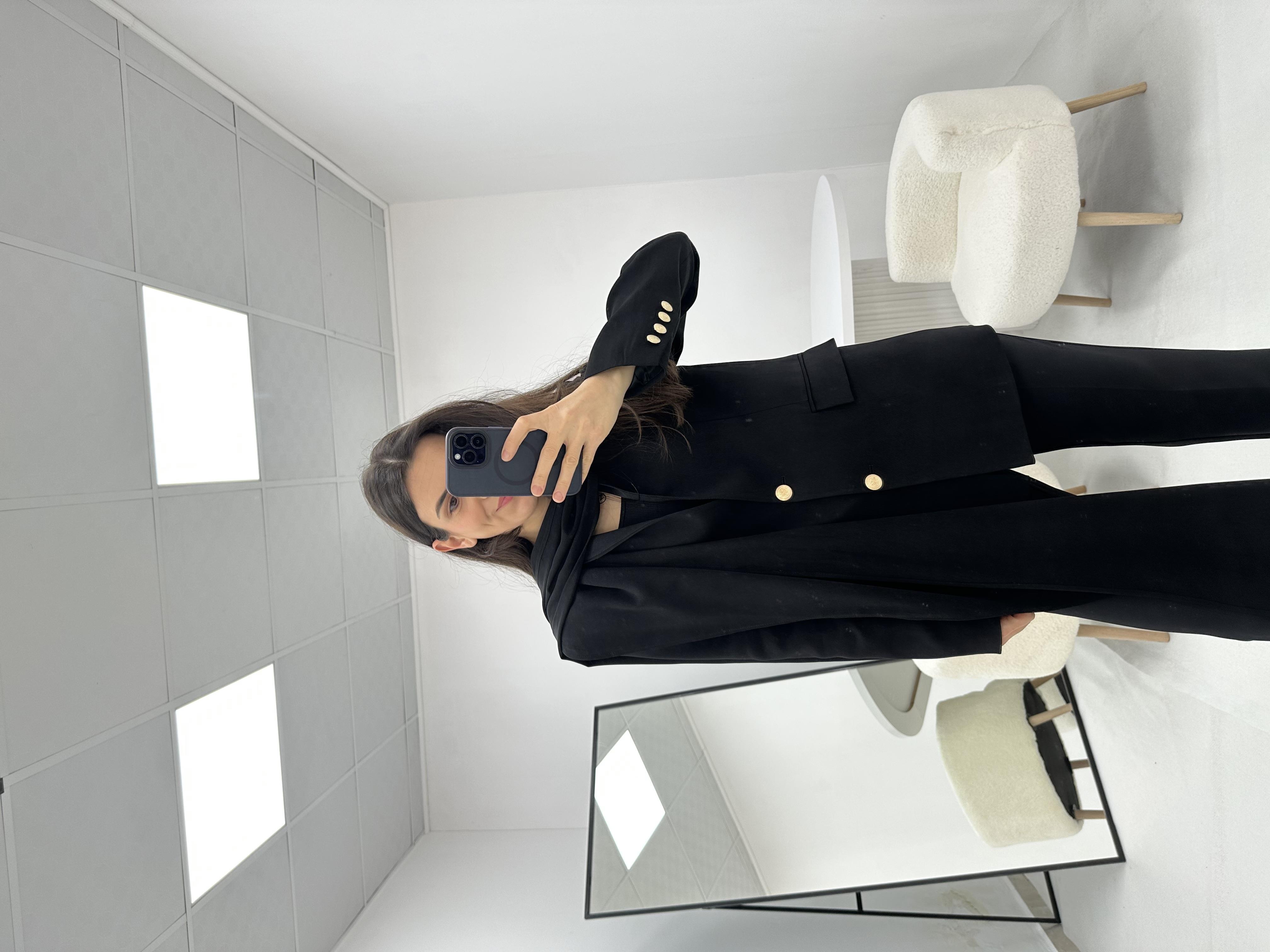 Yakası Şal Detaylı Siyah  Blazer  ceket 