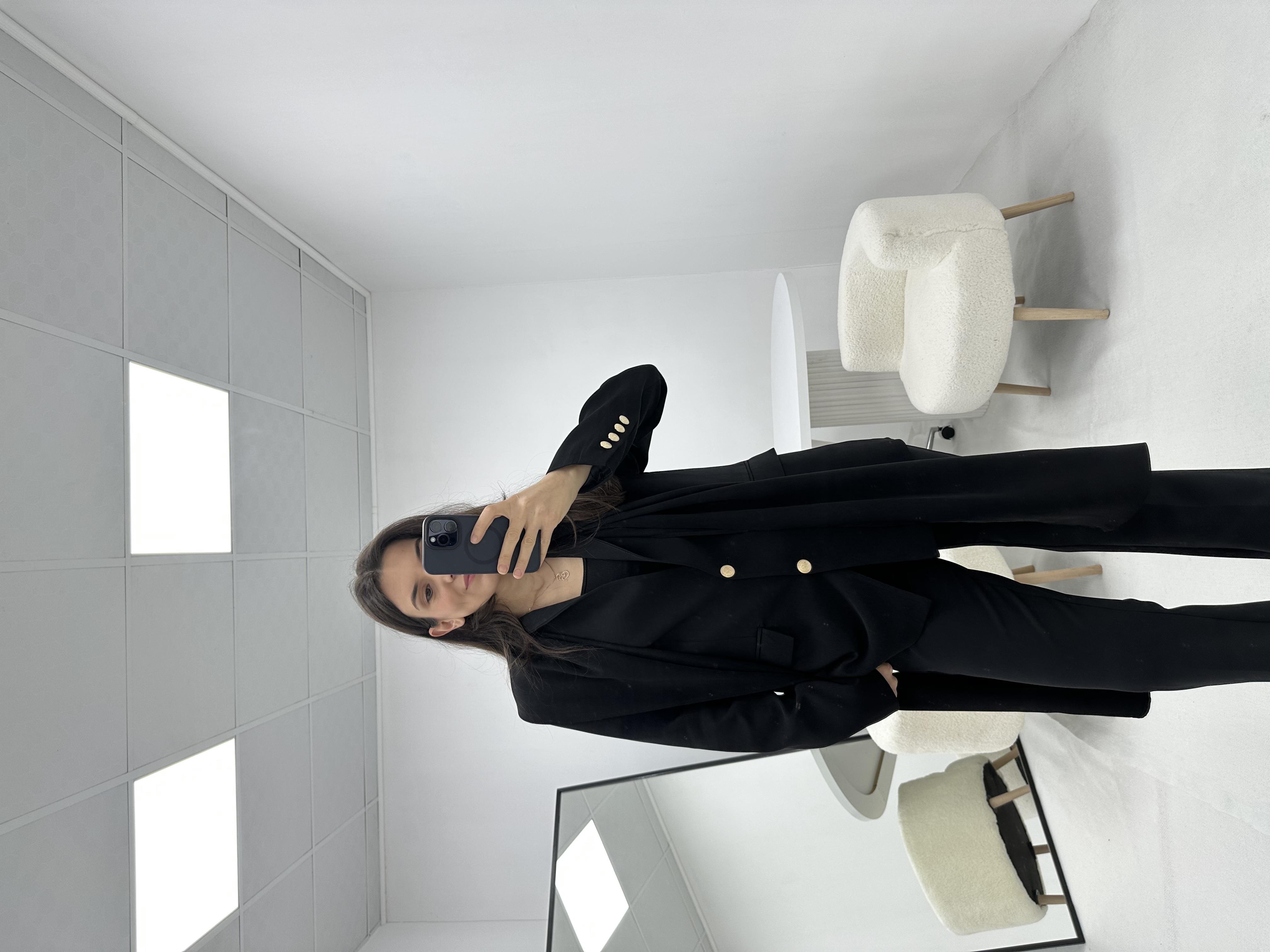 Yakası Şal Detaylı Siyah  Blazer  ceket 