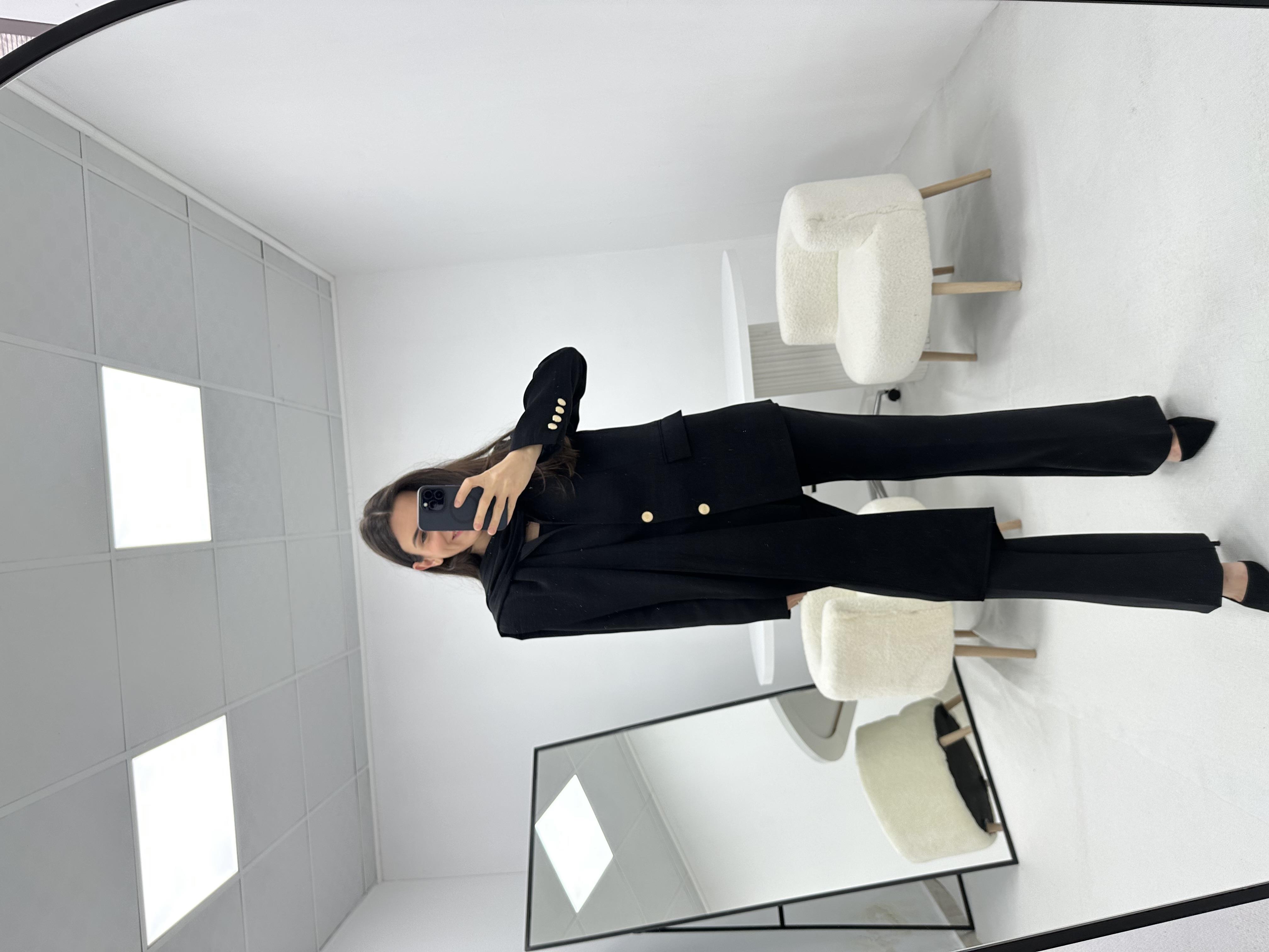 Yakası Şal Detaylı Siyah  Blazer  ceket 