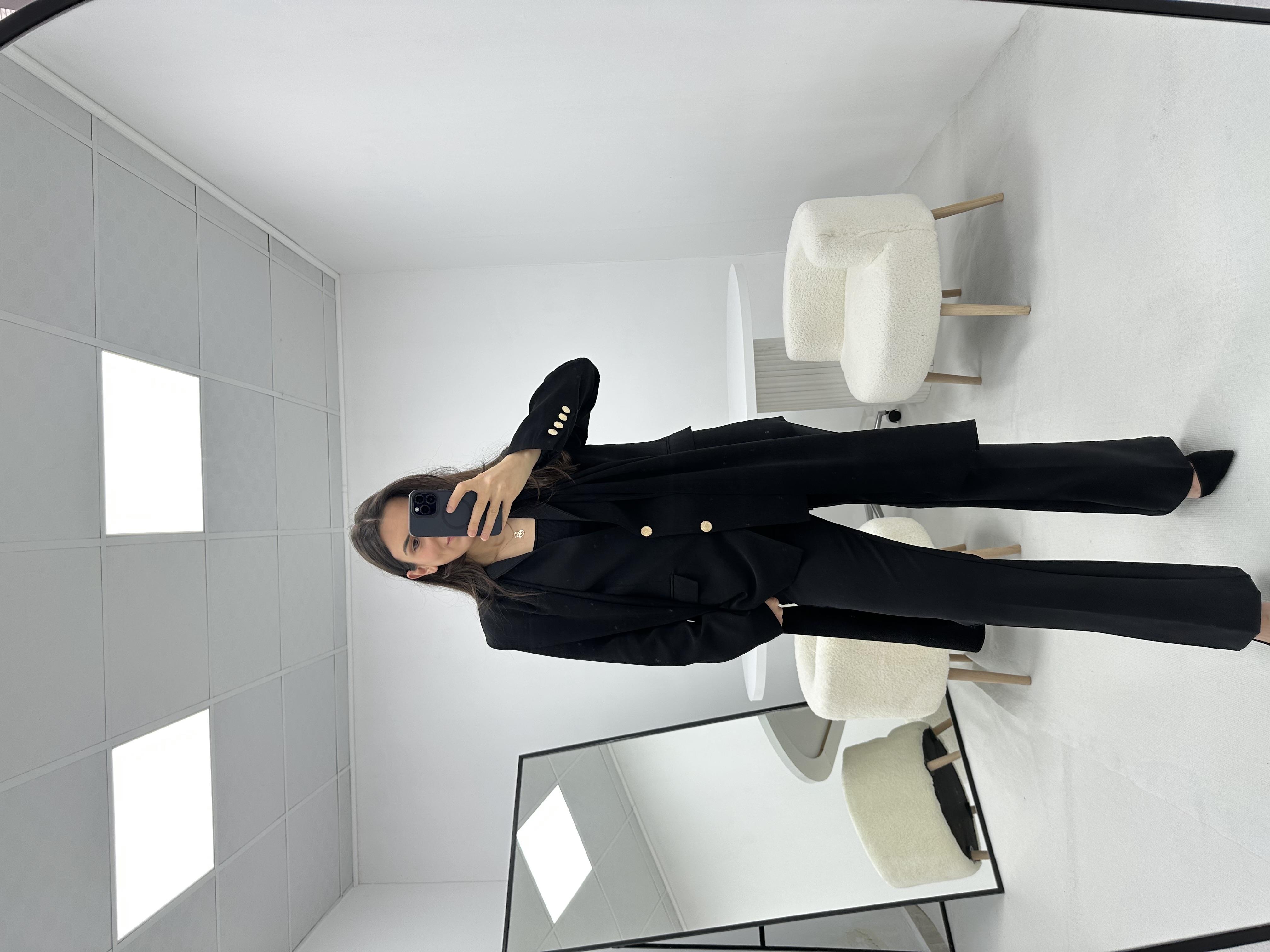 Yakası Şal Detaylı Siyah  Blazer  ceket 
