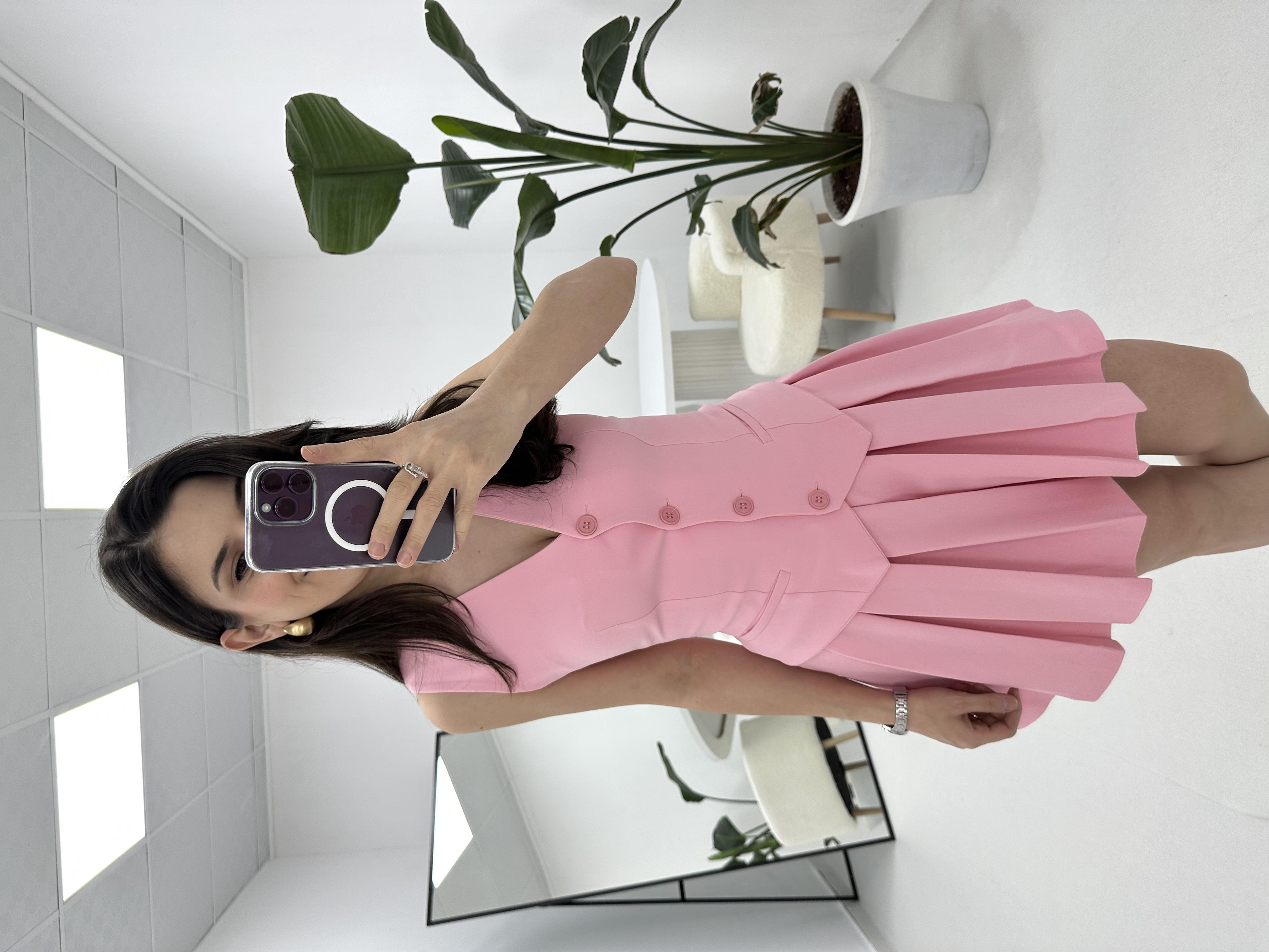 Yelekli Elbise Pembe