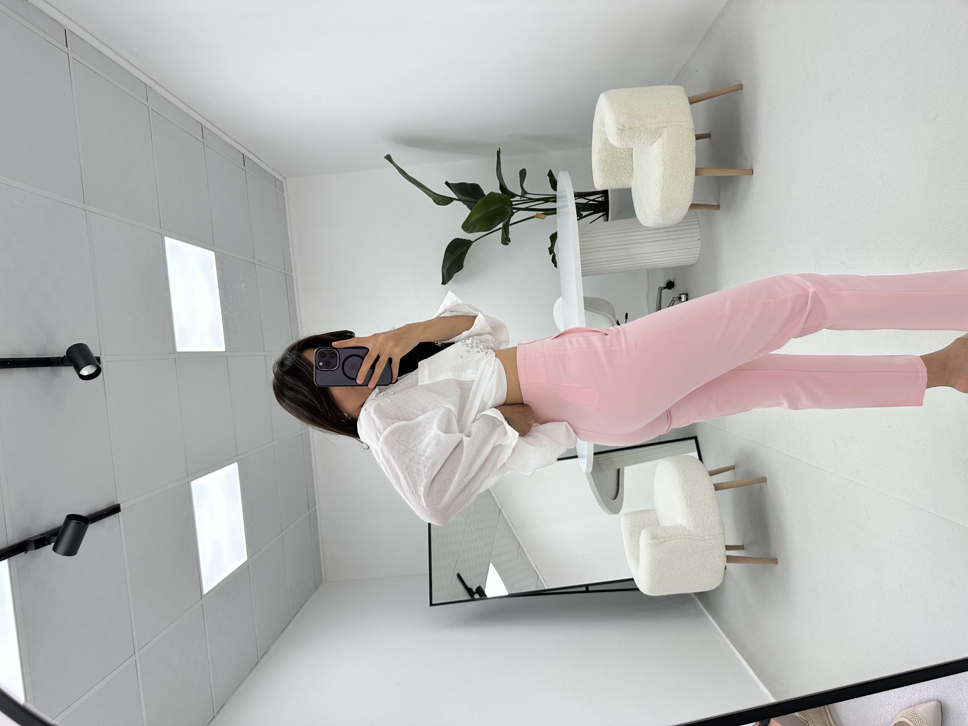 Zra Flato Yüksek Bel Premium Seri Kumaş Pantolon  Pembe