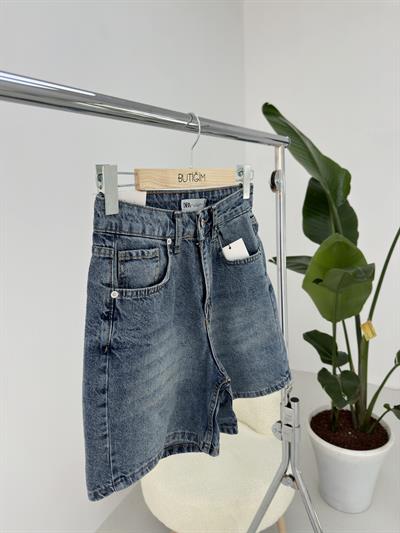  Koyu Mavi Kot Şort Jean