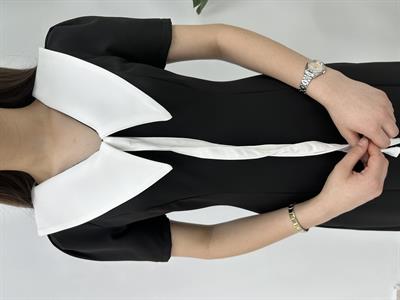 Bebe Yaka Detaylı Siyah Beyaz Elbise 