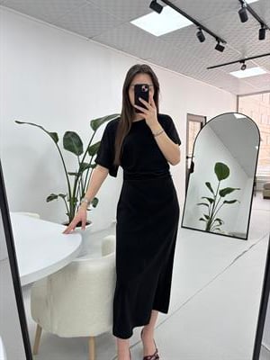 Belden Drape Detaylı Siyah Elbise 