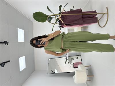 Beli Bağlamalı Haki  Bluz Pantolon Takım