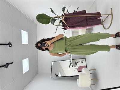 Beli Bağlamalı Haki  Bluz Pantolon Takım