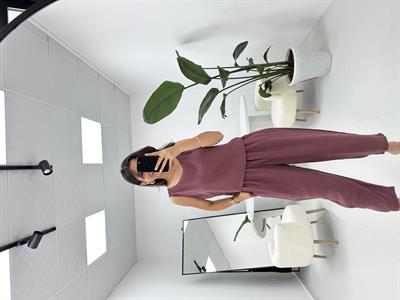 Beli Bağlamalı Mürdüm Bluz Pantolon Takım