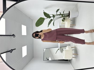 Beli Bağlamalı Mürdüm Bluz Pantolon Takım