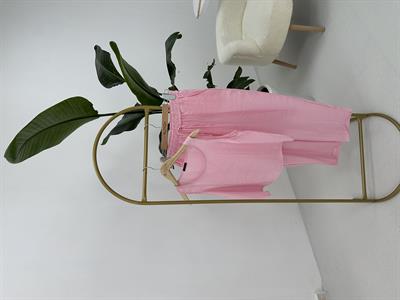 Beli Bağlamalı Pembe Bluz Pantolon Takım