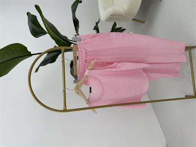 Beli Bağlamalı Pembe Bluz Pantolon Takım