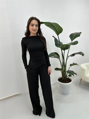 Beli Büzgülü Siyah Takım 