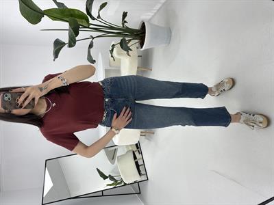 Beli Zincir Detaylı Koyu Mavi Jean 