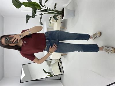 Beli Zincir Detaylı Koyu Mavi Jean 