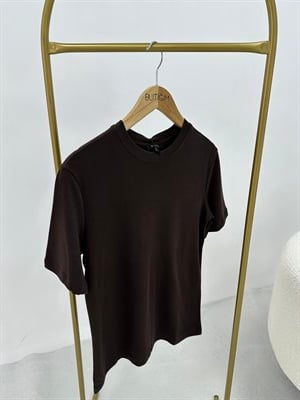 Bisiklet Yaka Kahverengi T-shirt