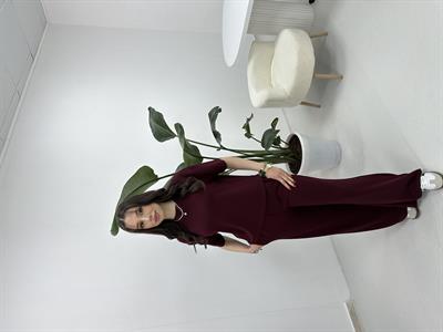 Bisiklet Yaka Kısa Kol Eşofman Takımı Bordo