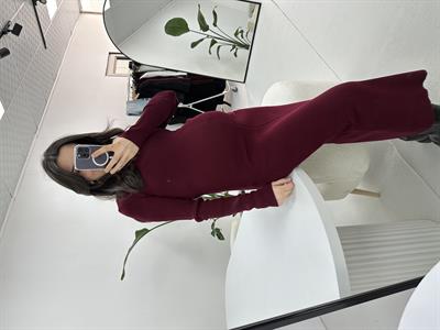Bisiklet Yaka Triko Bordo Uzun Elbise