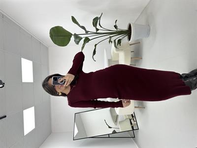 Bisiklet Yaka Triko Bordo Uzun Elbise