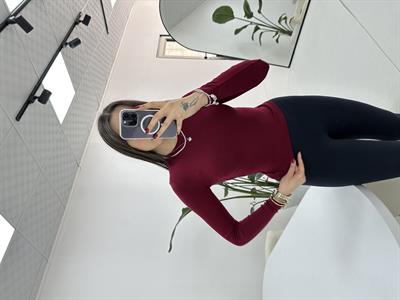 Bisiklet Yaka Uzun Kol Bordo Bluz