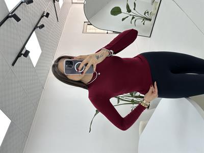 Bisiklet Yaka Uzun Kol Bordo Bluz