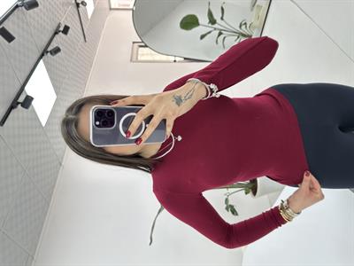 Bisiklet Yaka Uzun Kol Bordo Bluz