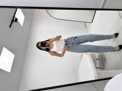 Çiçek Nakış Detaylı Jean Mavi Pantolon 
